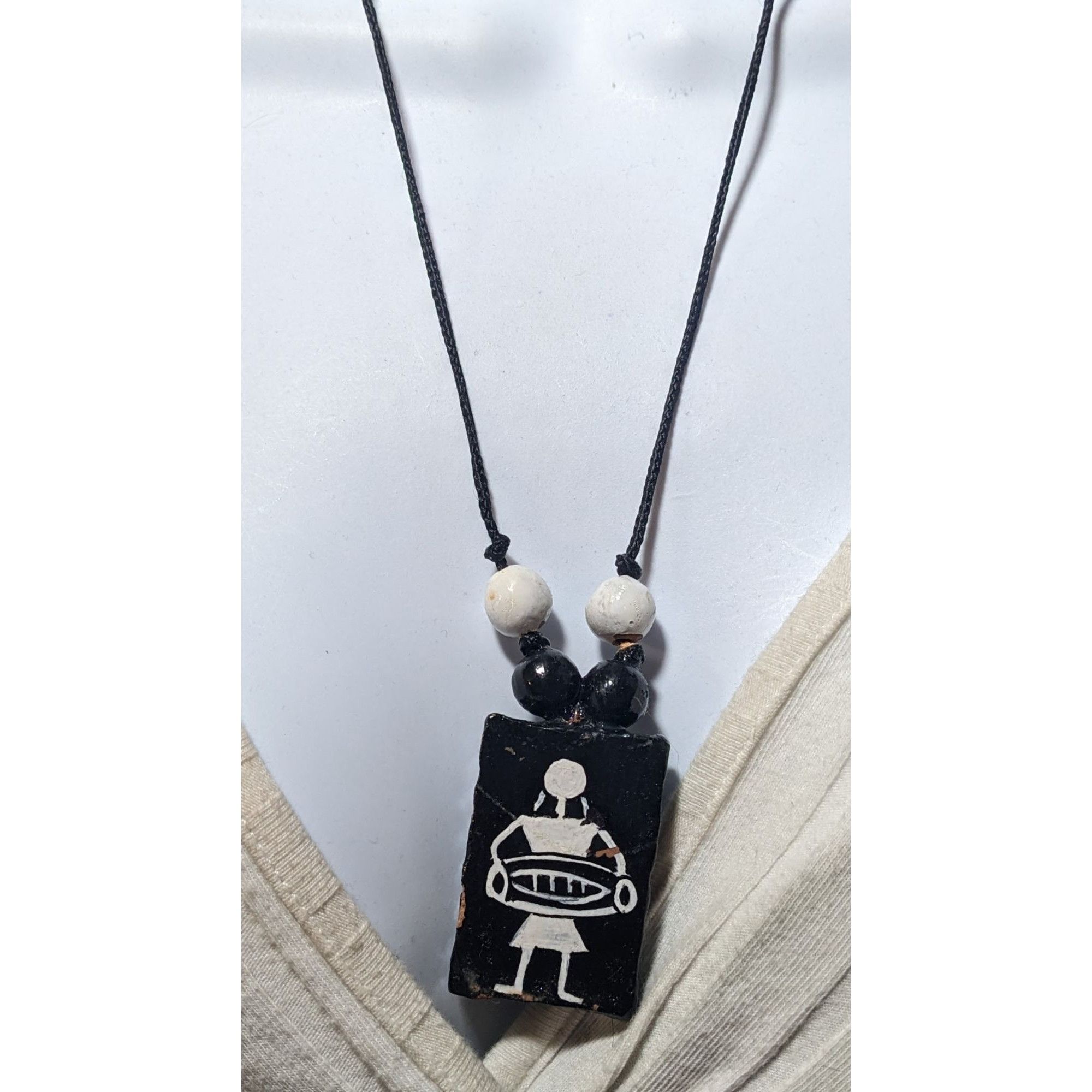 Other Vintage Terra Cotta Black And White Primitive Person Pendant Size ONE SIZE - 6 Thumbnail