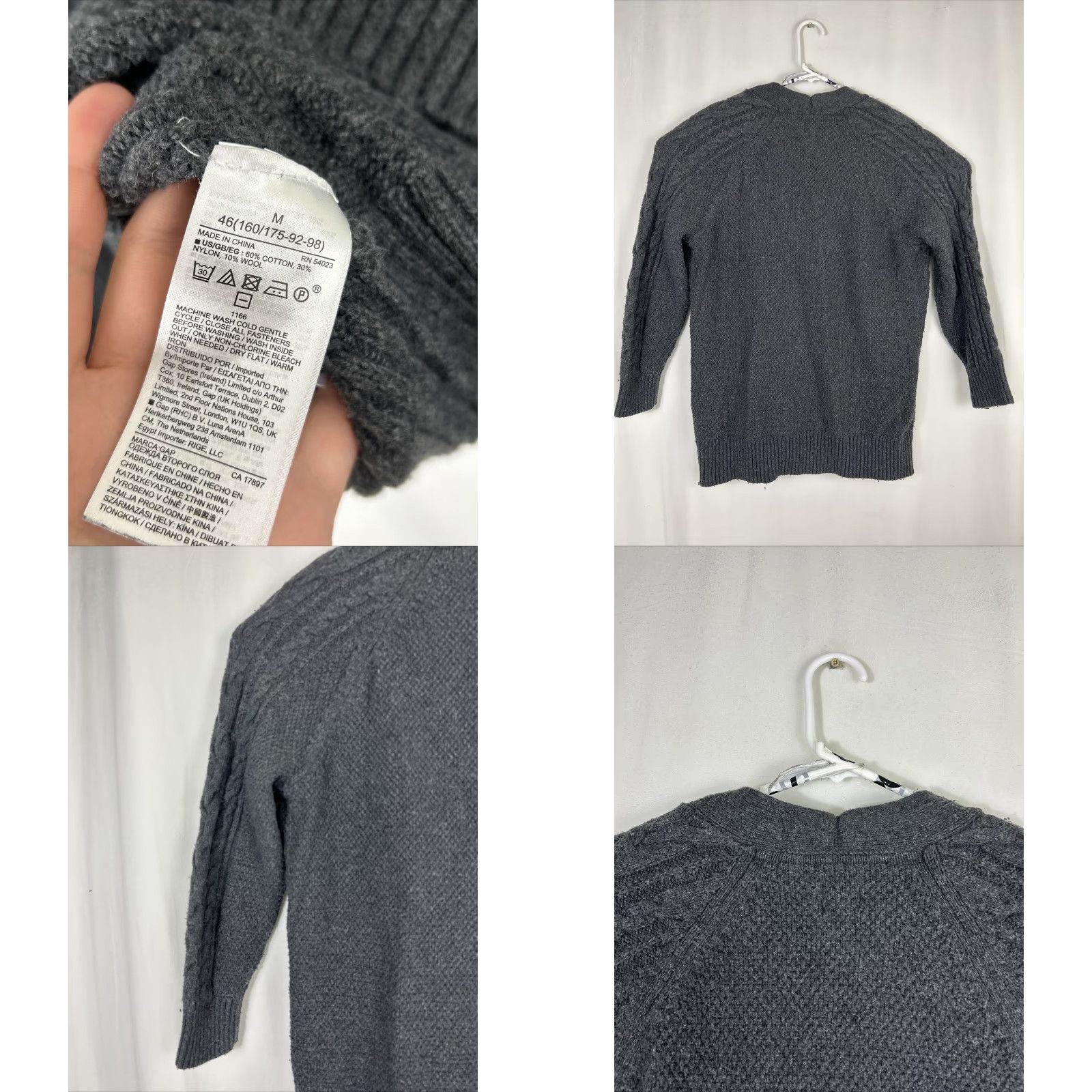 Gap Gap Cardigan Women Knit Wool Blend Open Front Cable-Knit Charcoal Gray Long Sleeve Medium Fall Winter Relaxed Casual Size M / US 6-8 / IT 42-44 - 8 Thumbnail