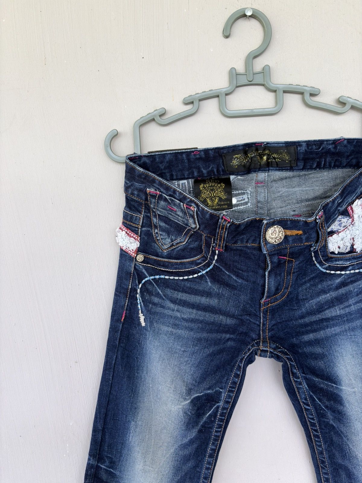 Japanese Brand Red Pepper Union Jack Streetwear Low Flared Distressed Denim Size US 31 - 3 Thumbnail