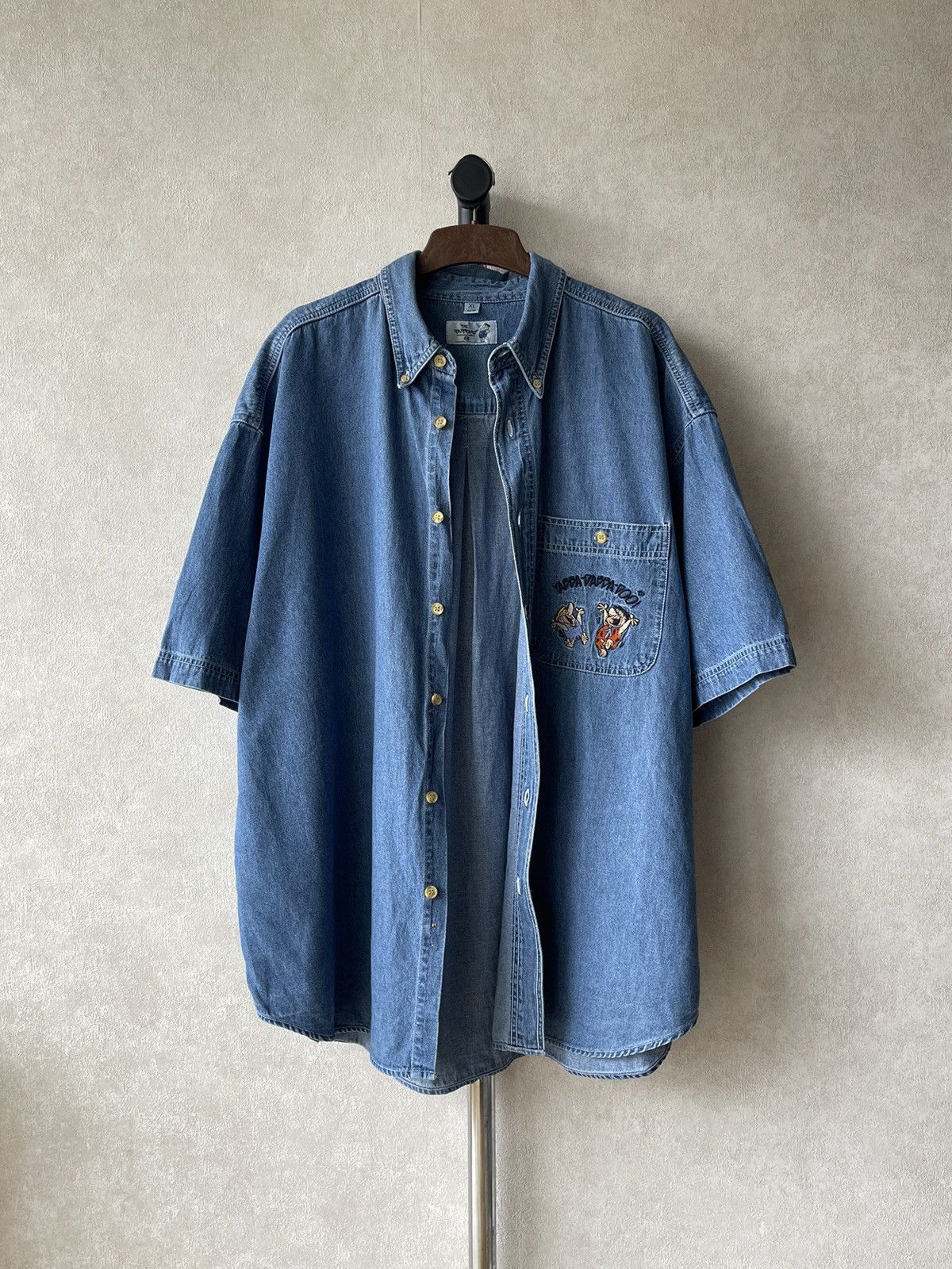 Warner Bros 90s Vintage Flintstones Embroidery Button Up Denim Shirt Size US XL / EU 56 / 4 - 7 Thumbnail