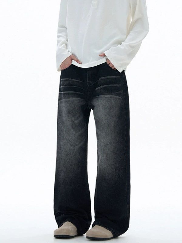Japanese Brand American street loose washed distressed black jeans for men Size US 32 / EU 48 - 2 Thumbnail