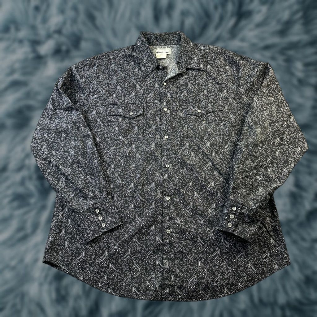 Wrangler VINTAGE Wrangler Shirt Mens XL Black Paisley All over Print Pearl Snap Western Size US XL / EU 56 / 4 - 1 Thumbnail