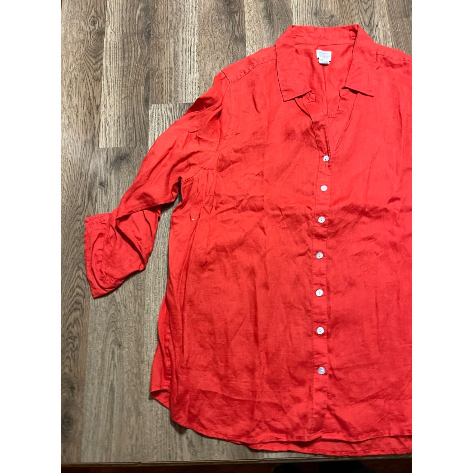 Vintage VINTAGE? Sigrid Olsen Shirt Womens Plus Size 2X Red Button Up Long Sleeve Collared, 2X, Red, Button-Up, Casual, Modern, Fall, Spring, Summer, Womens Size XXL / US 16-18 / IT 52-54 - 3 Thumbnail
