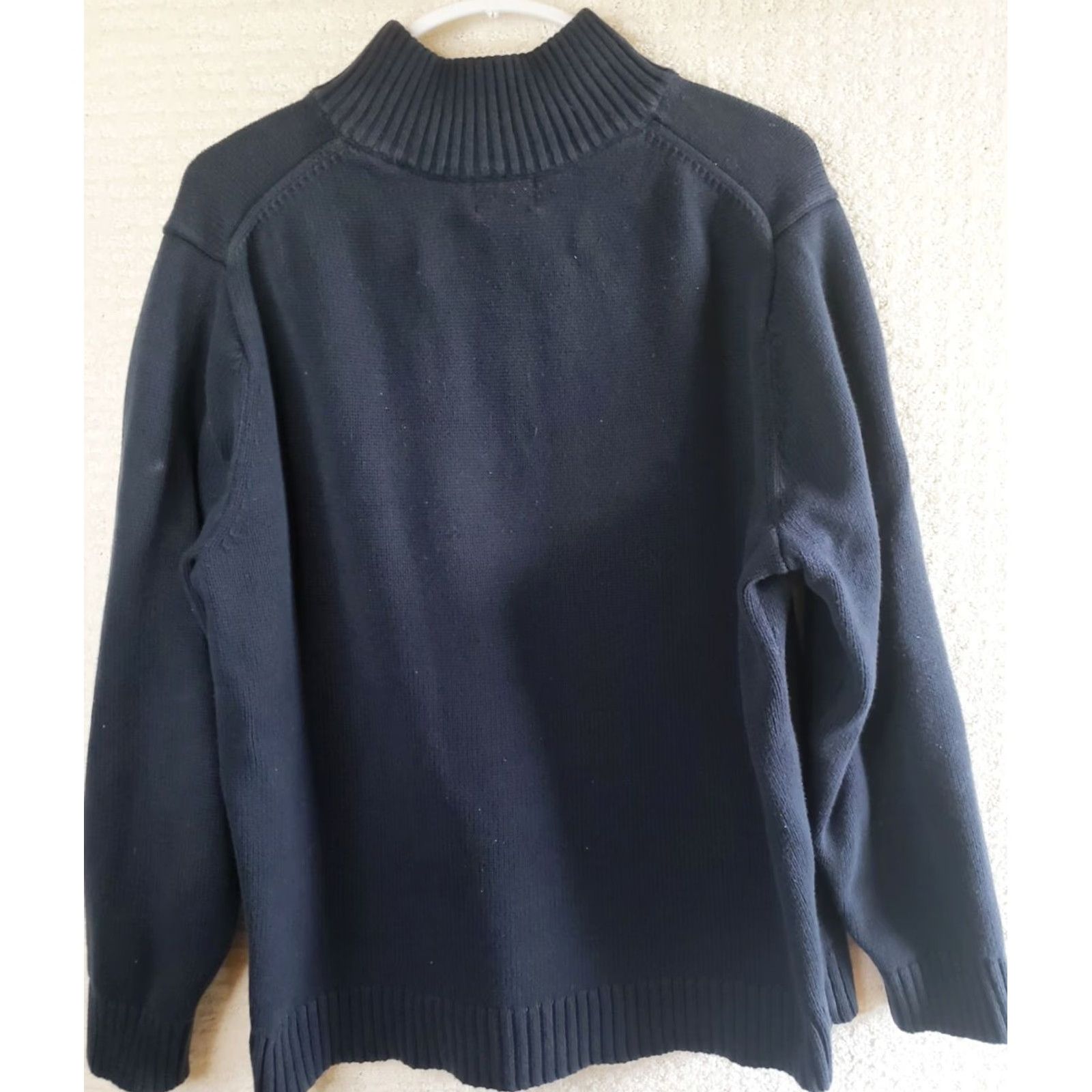 Vintage LL Bean Sweater Mens L Reg Navy Blue 1/4 Zip Mock Neck Pullover 100% Cotton Size US L / EU 52-54 / 3 - 4 Thumbnail