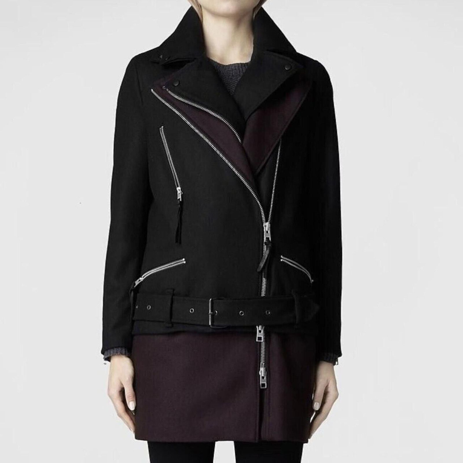 Allsaints All Saints Wool Iggy Biker Coat Black Size 6 US 2 EU 34 Size XS / US 0-2 / IT 36-38 - 2 Thumbnail