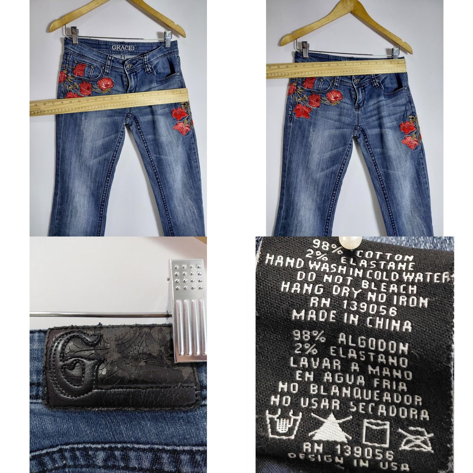Grace in LA GRACE Boot Cut Jeans Women Size 26 Embroidered Blue Denim Bootcut Size 26" / US 2 / IT 38 - 8 Thumbnail