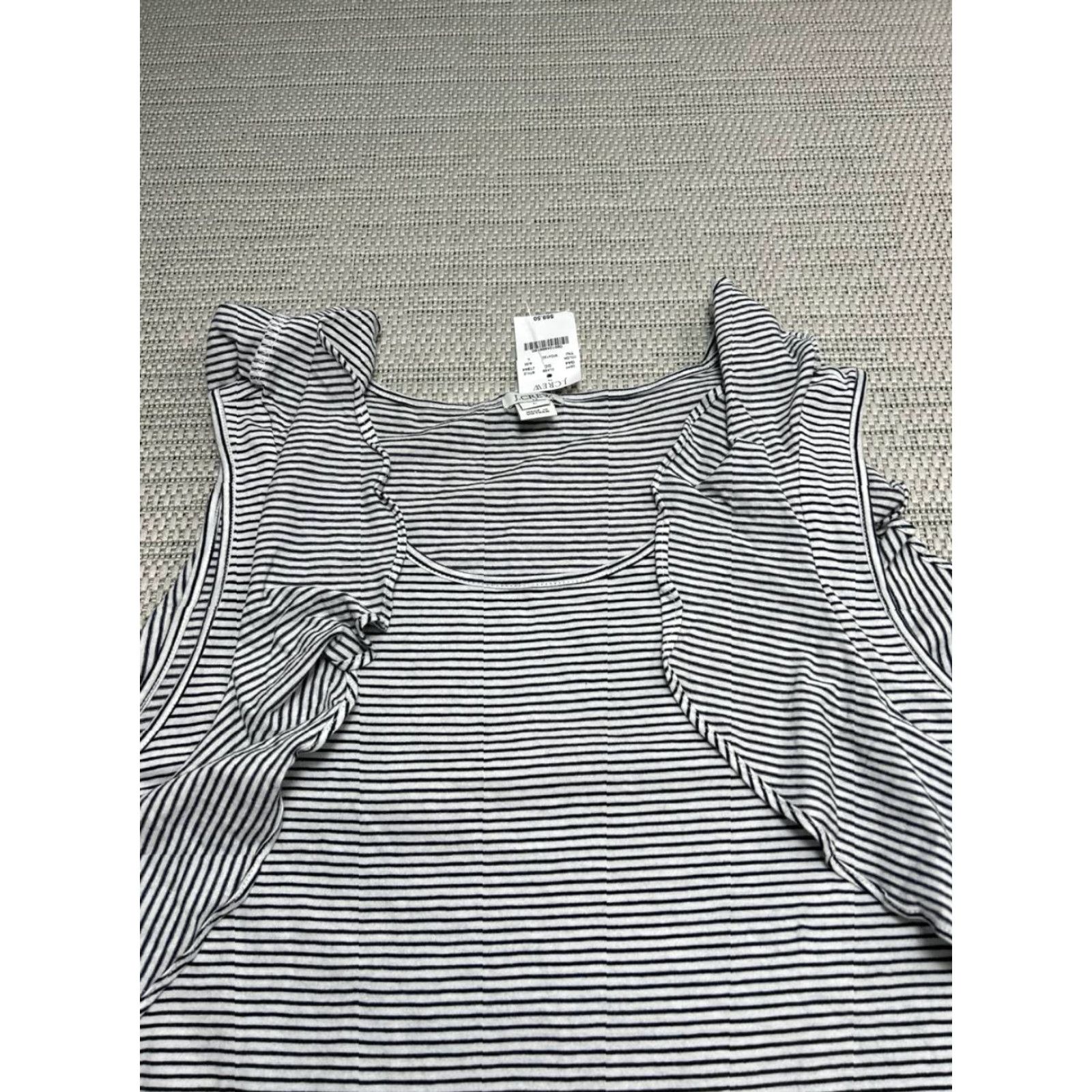J.Crew J.CREW Dress Womens L Blue Cotton Sleeveless Sundress A-Line Casual Summer Short White Stripe Pattern Ruffle Vintage No Size L / US 10 / IT 46 - 2 Thumbnail