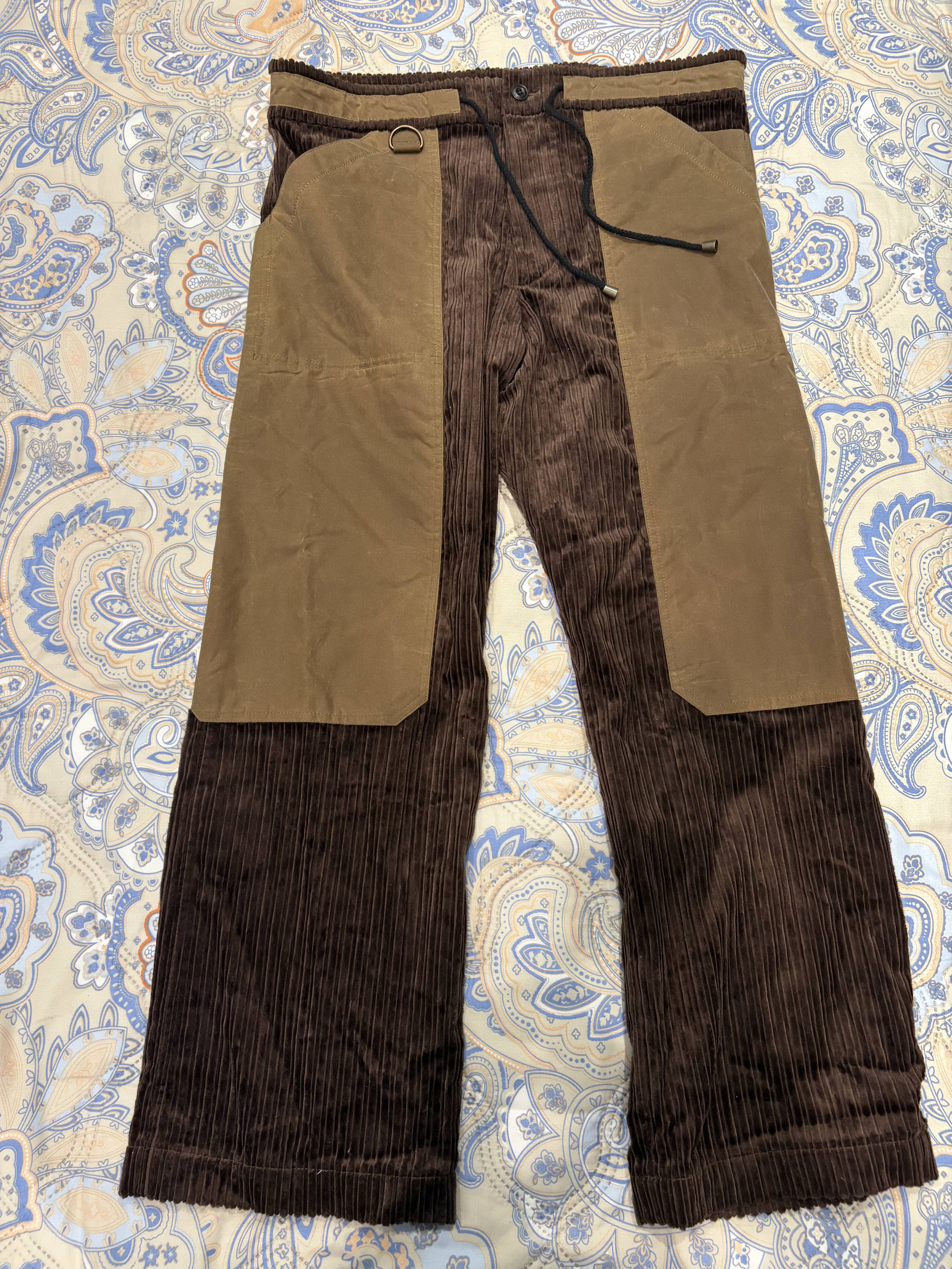 Nicholas Daley Pull-Cord Corduroy Panelled Straight-Leg Pants (Chocolate) Size US 28 / EU 44 - 3 Thumbnail