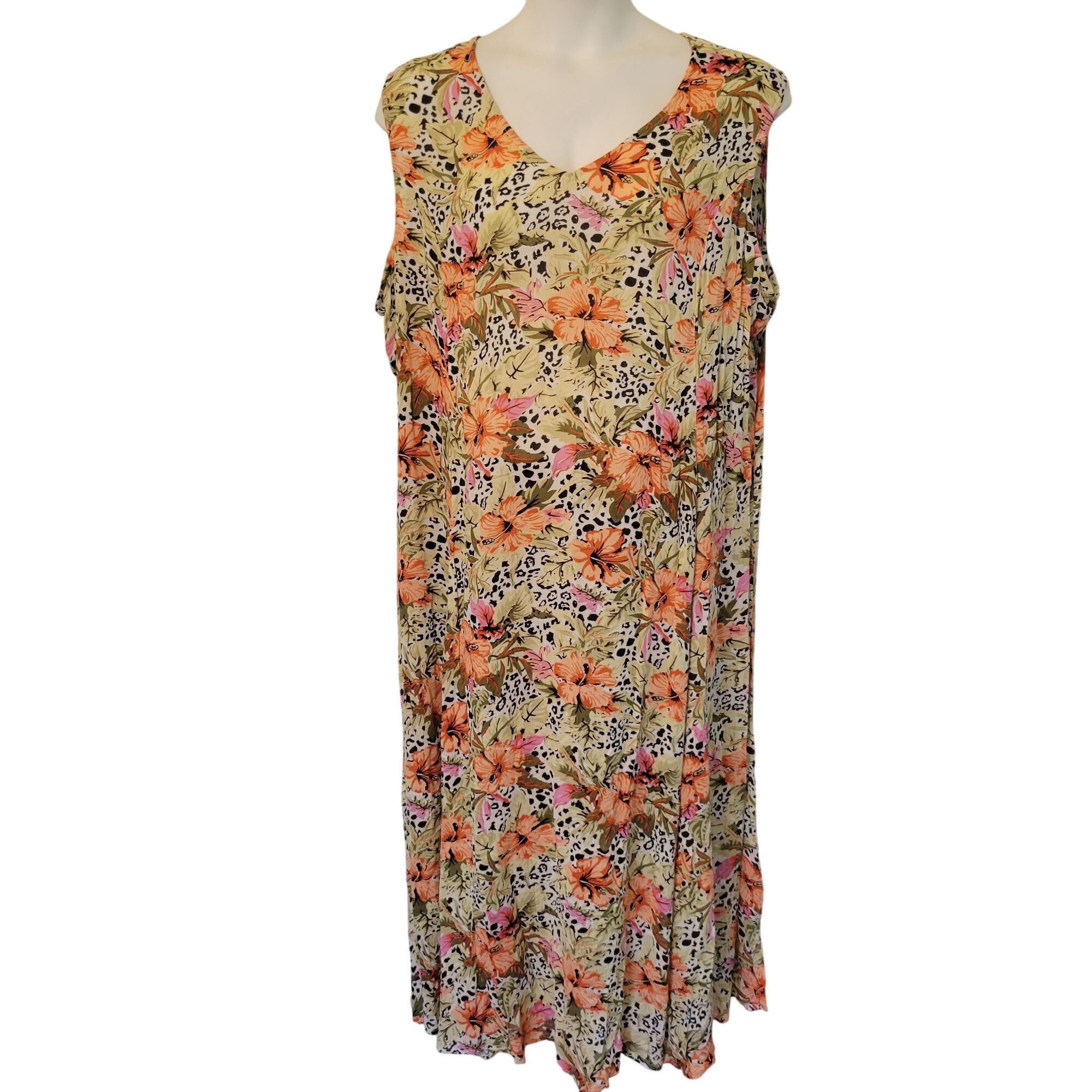 Other Woman Within 2X Sleeveless V Neck Dress Animal Floral Print Size XXL / US 16-18 / IT 52-54 - 1 Thumbnail