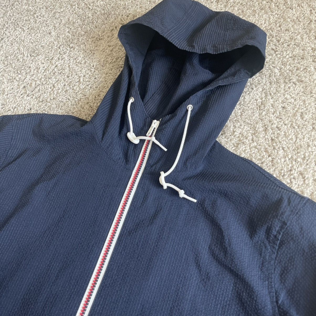 Beams Japan BEAMs Seersucker Front Zip Lightweight Hooded Striped Jacket Size US M / EU 48-50 / 2 - 3 Thumbnail