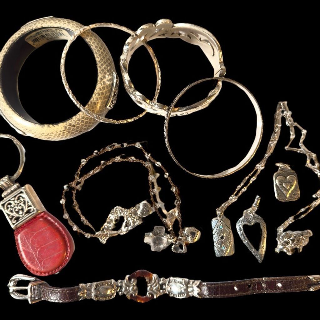 Brighton BRIGHTON Jewelry 10 Piece Lot Sterling Silver Plated Bangle Bracelet Necklace Charm Key Chain Cross Heart Leather Size ONE SIZE - 16 Thumbnail
