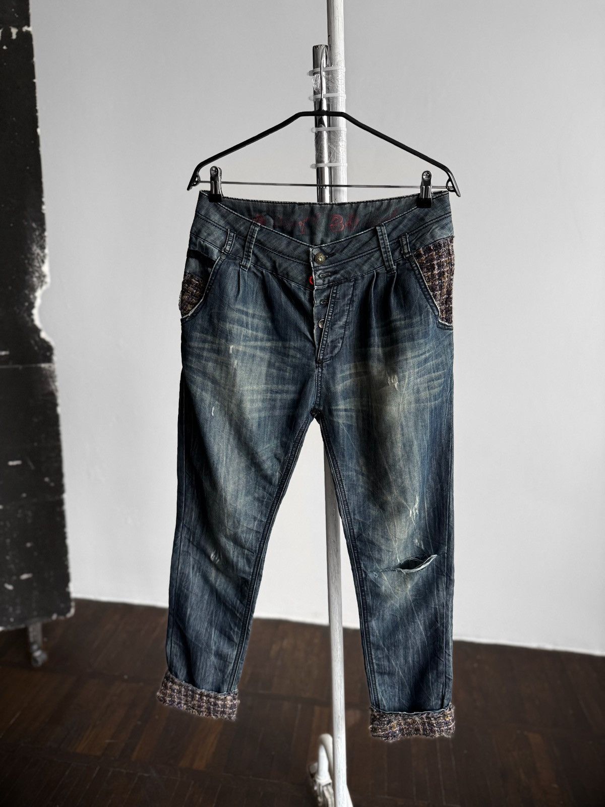 Desigual Desigual Womens Blue Tweed Accent Cuffed Boyfriend Fit Jeans Size 30" / US 8 / IT 44 - 1 Thumbnail