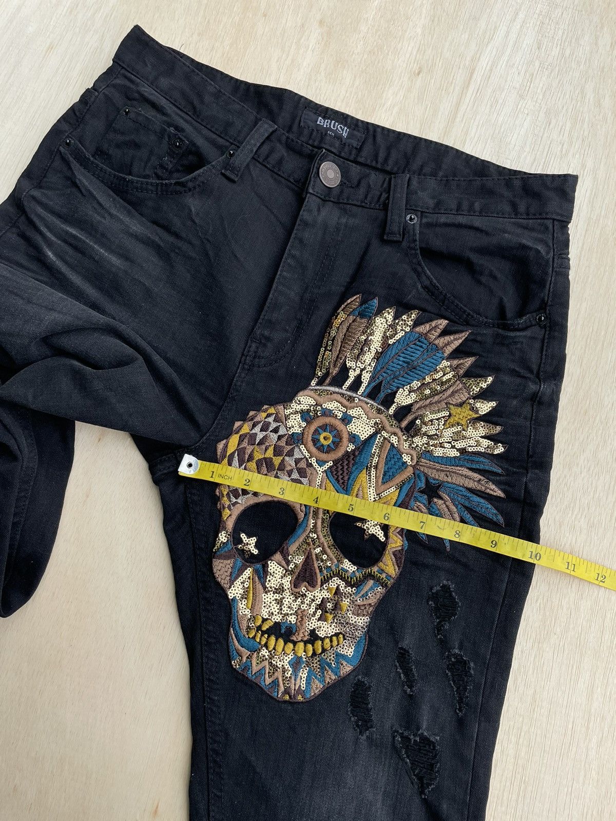 14th Addiction × 20471120 × Japanese Brand Brush Real Skull Distressed Pants Size US 31 - 11 Thumbnail