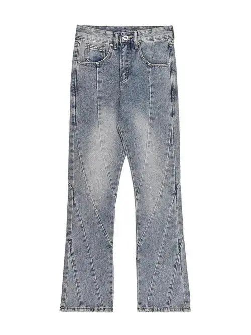 Other Spliced Flared Pants Mens Washed Distressed Denim Size US 28 / EU 44 - 3 Thumbnail