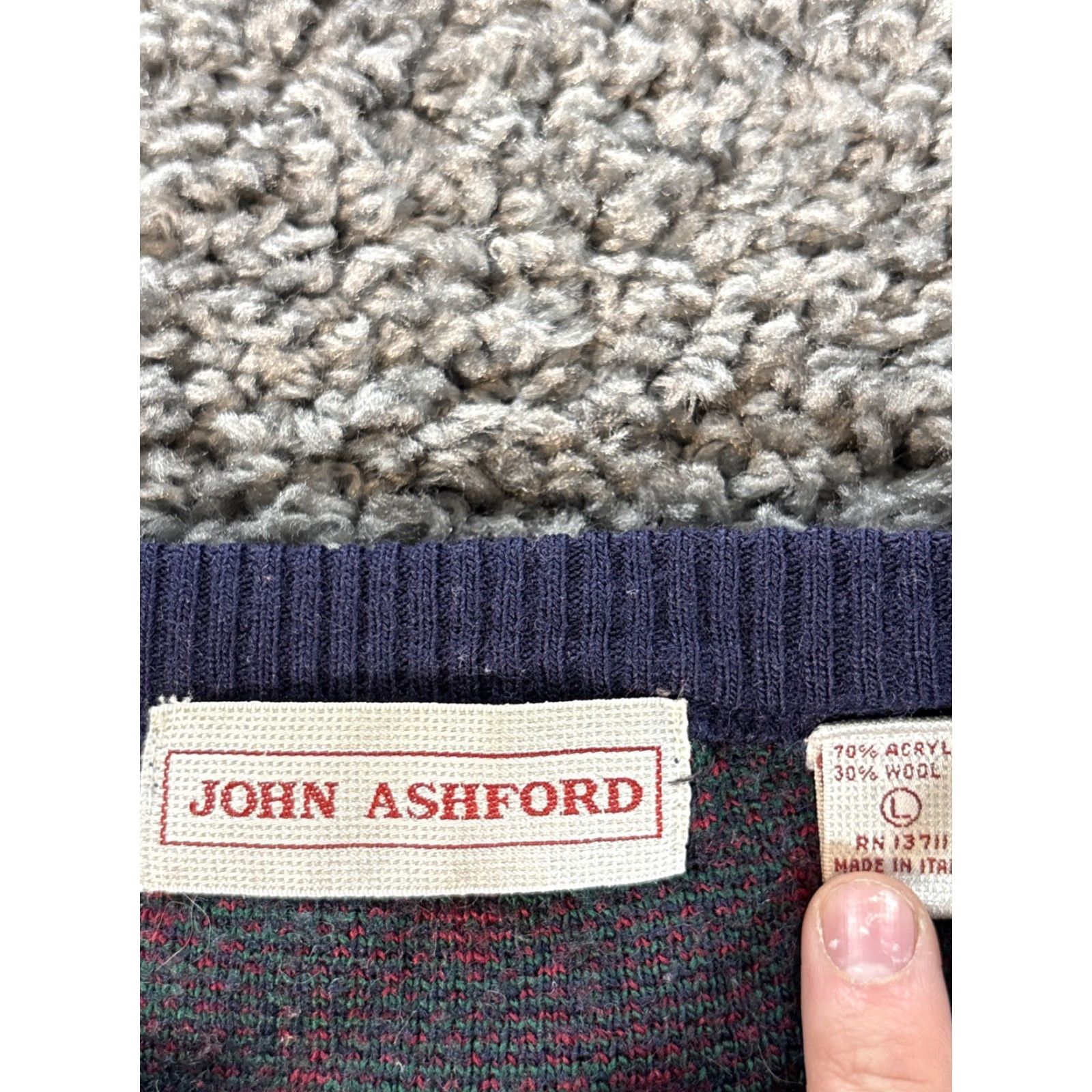 Vintage VINTAGE John Ashford Sweater Mens Large Green Wool Printed 90s Crew Neck Pullover Knit Wool Size US L / EU 52-54 / 3 - 4 Thumbnail