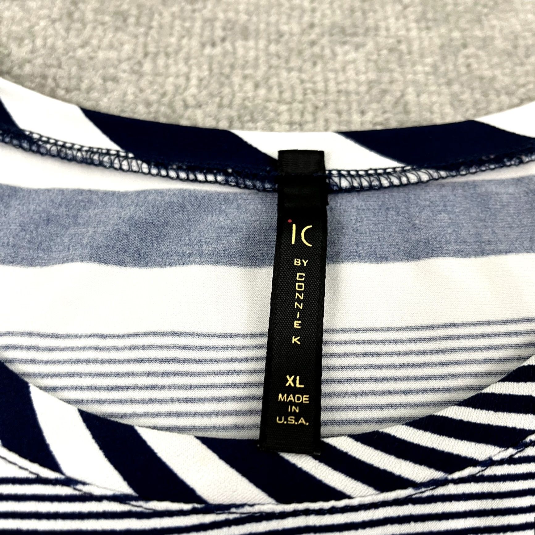Vintage VINTAGE IC by CONNIE K Top Womens XL Blue White Striped Geometric Stretch Blouse Pocket Size XL / US 12-14 / IT 48-50 - 2 Thumbnail
