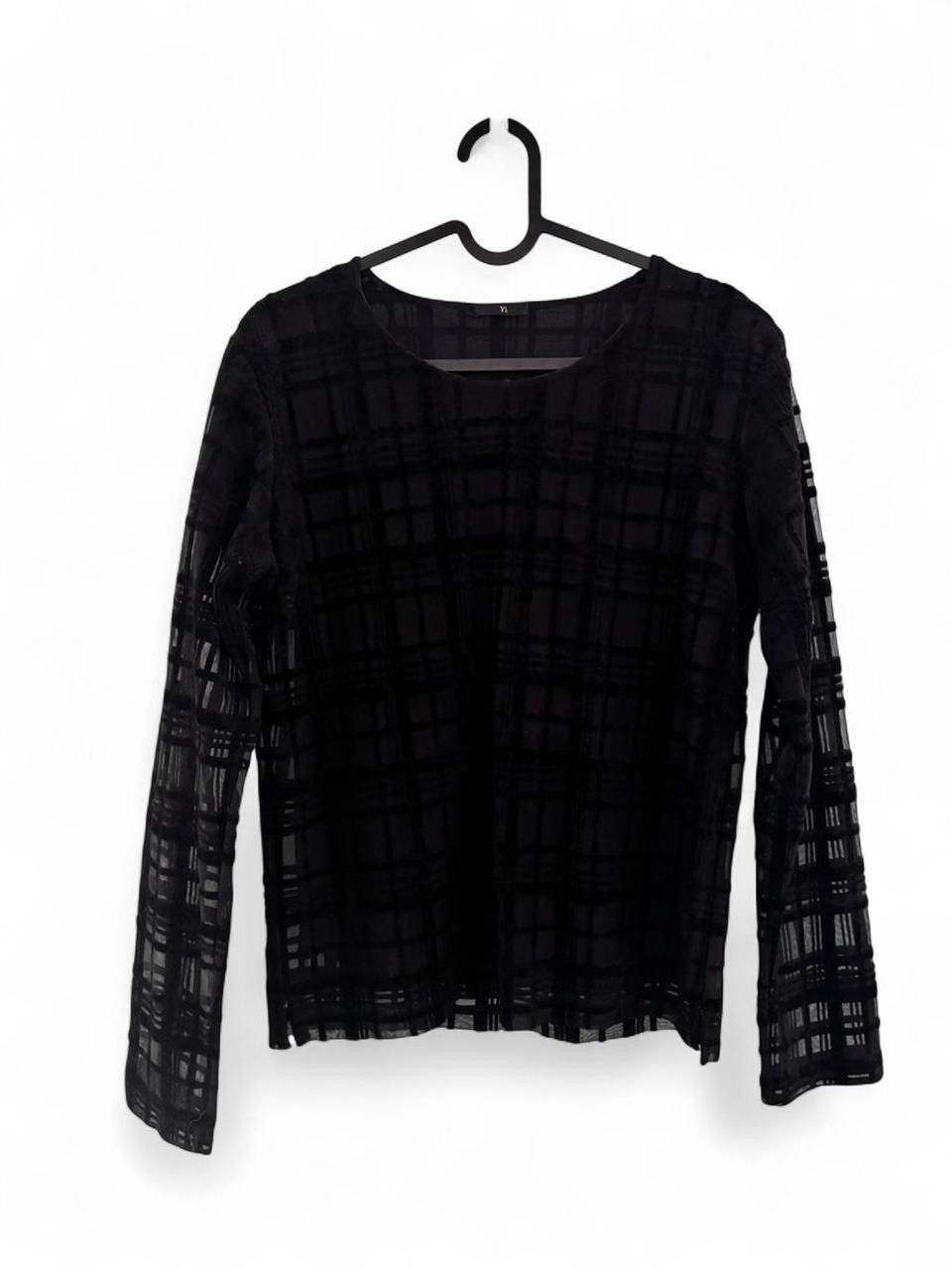 Y's Y's Black Sheer Plaid Top Size ONE SIZE - 1 Thumbnail
