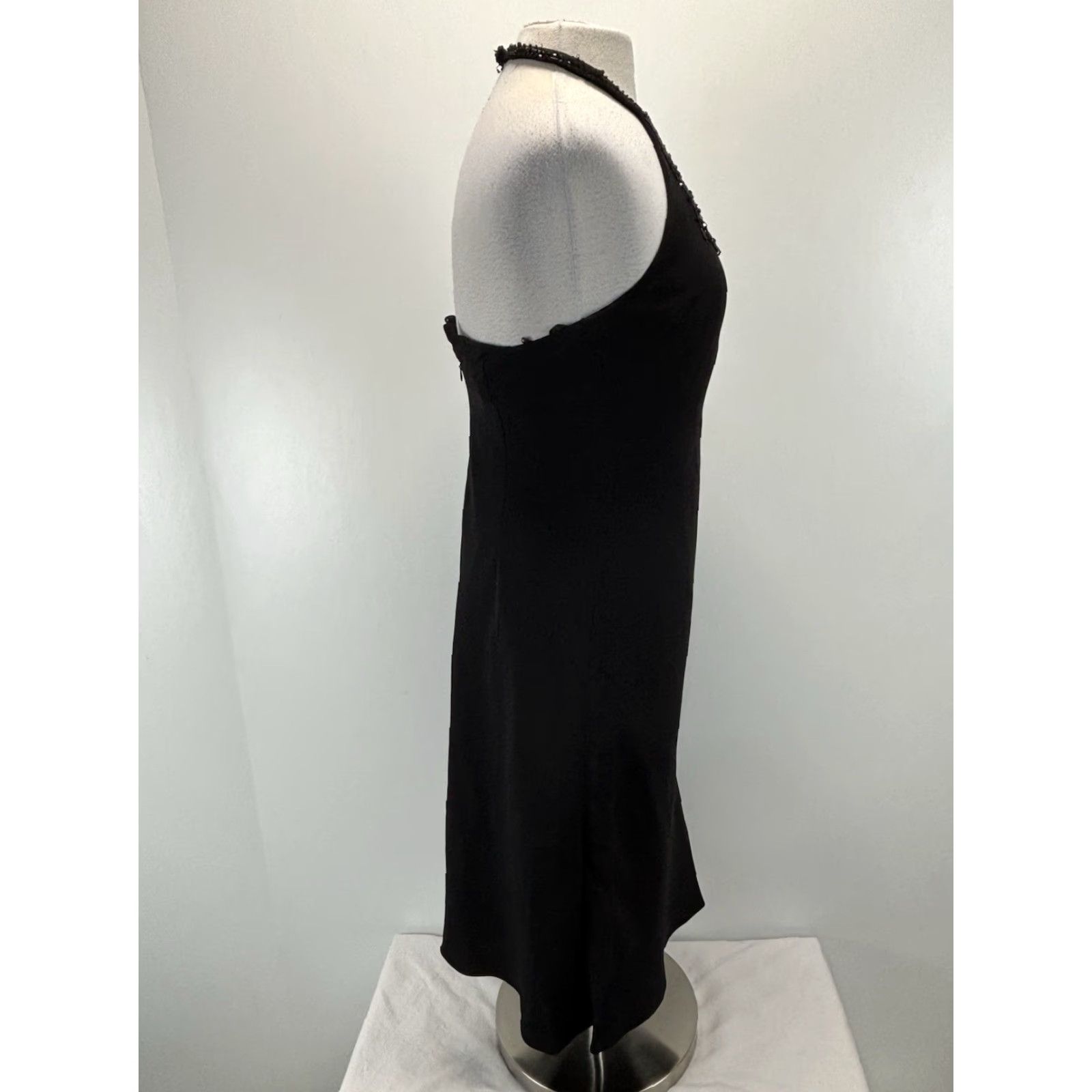VINTAGE Evan Picone Beaded Neck Cocktail Dress Womens 6 Black Party 90s  Glamour Eveningwear Sheath