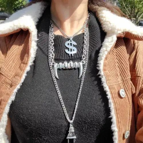 Jewelry Vampire Tusk Fangs Teeth Stainless Steel Necklace choker Size ONE SIZE - 4 Thumbnail