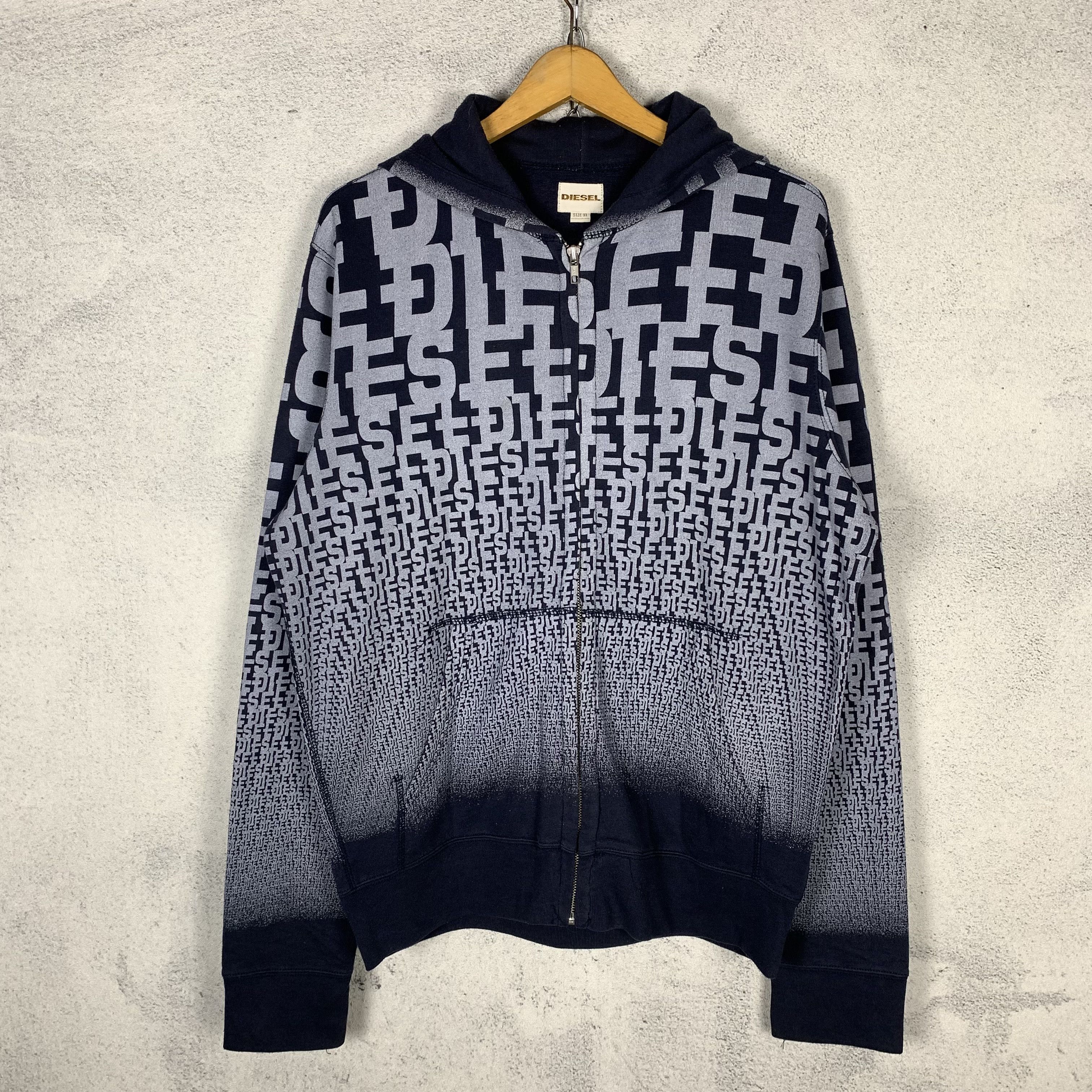 Diesel Monogram Logo Over Print Zip Up Hoodie Pullover