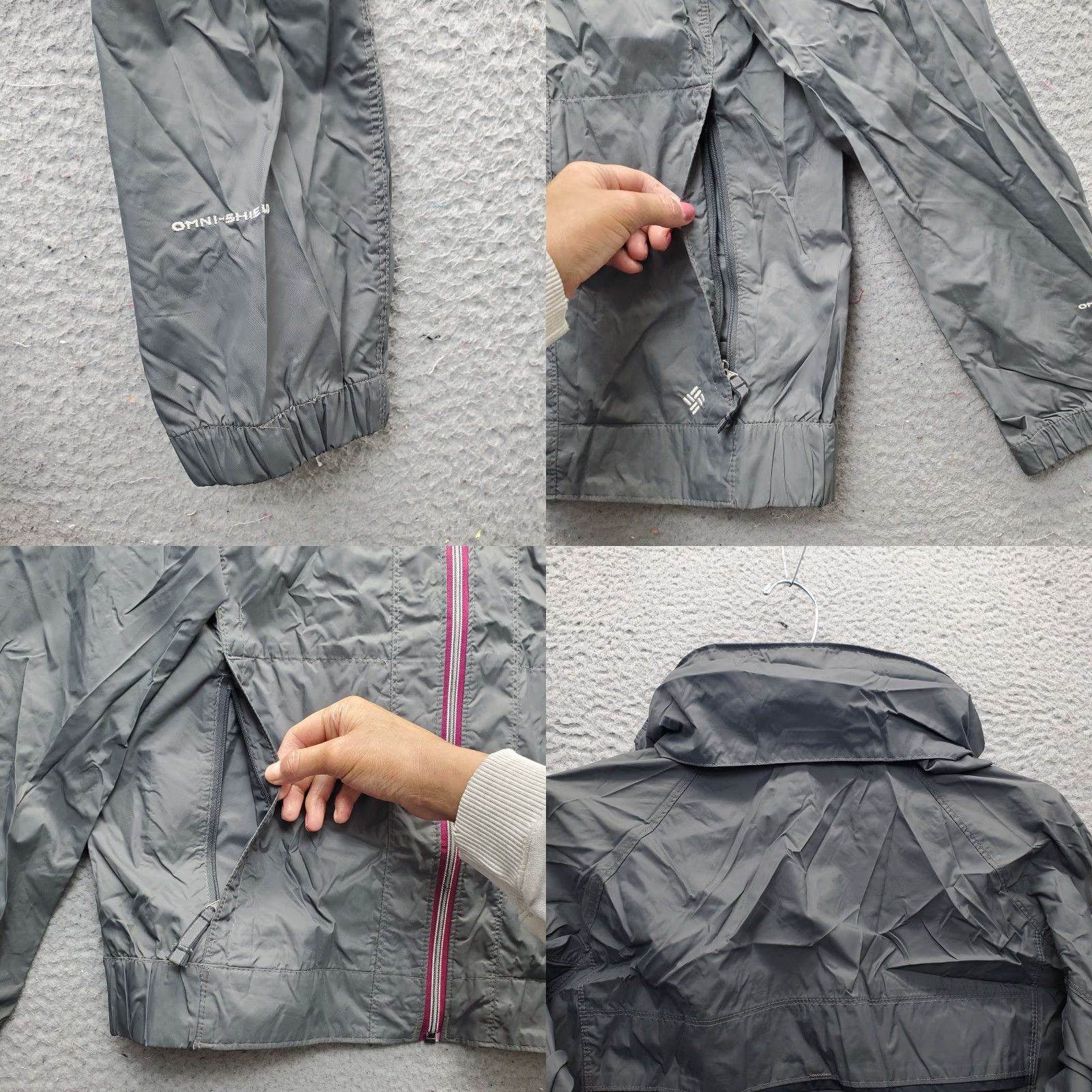 Rains Columbia Omni-Shade Rain Windbreaker Jacket Womens Medium Gray Hooded Full Zip Shirt Size M / US 6-8 / IT 42-44 - 8 Thumbnail