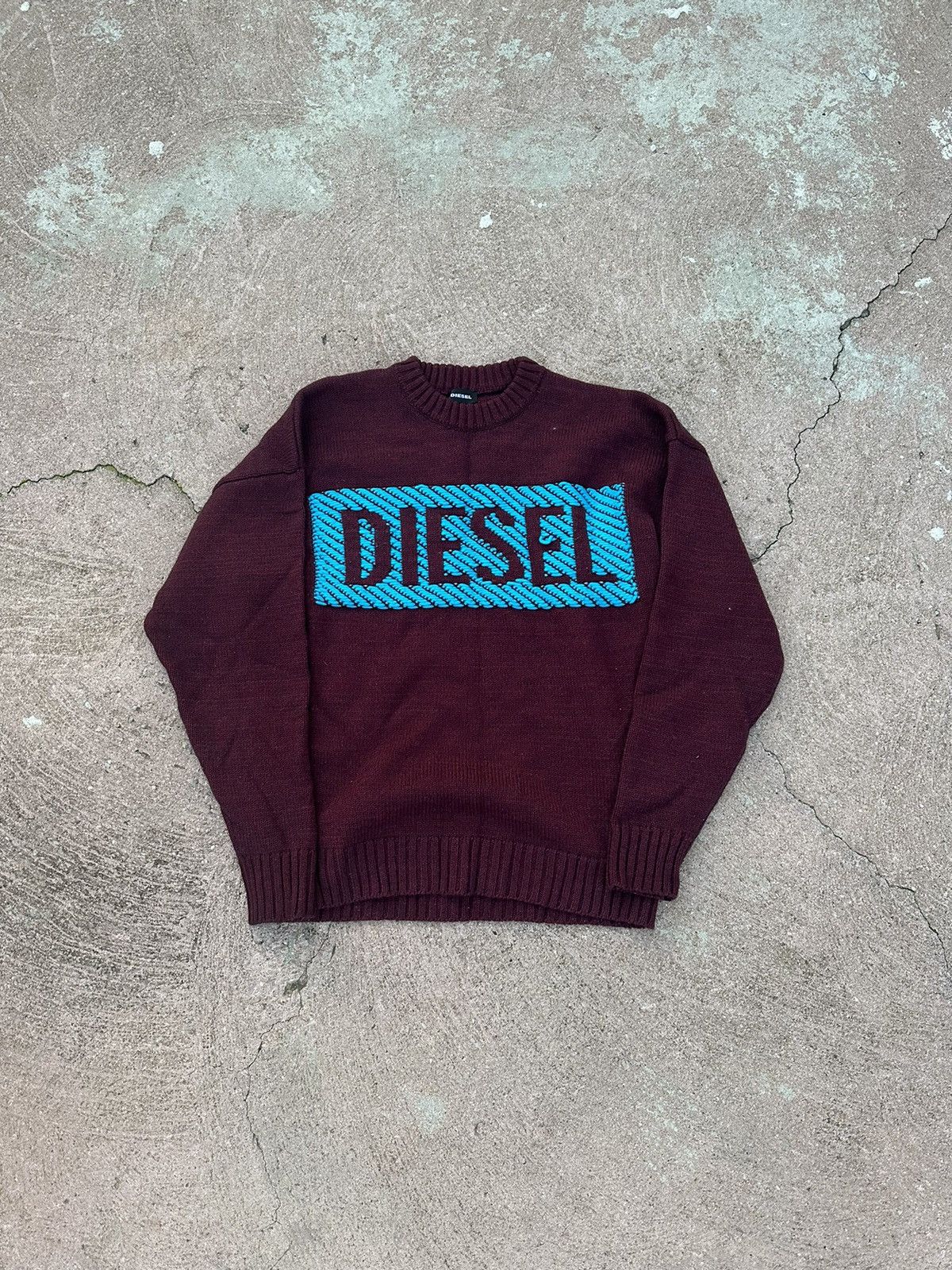 Image of Diesel Sweater Big Logo Cherry in Dark Cherry, Men's (Size Small)