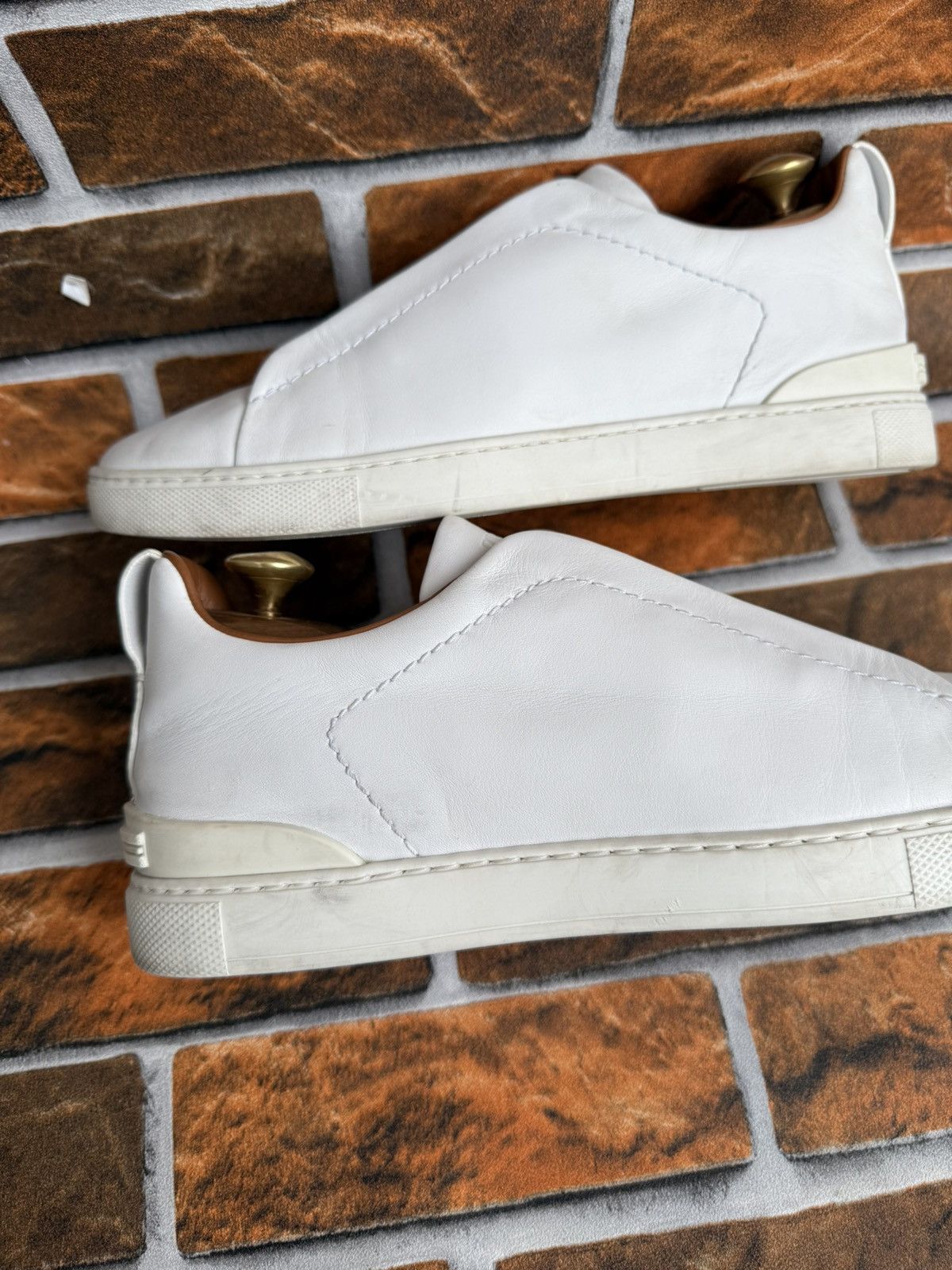 Ermenegildo Zegna Triple stitch leather trainers Size US 8 / EU 41 - 6 Thumbnail