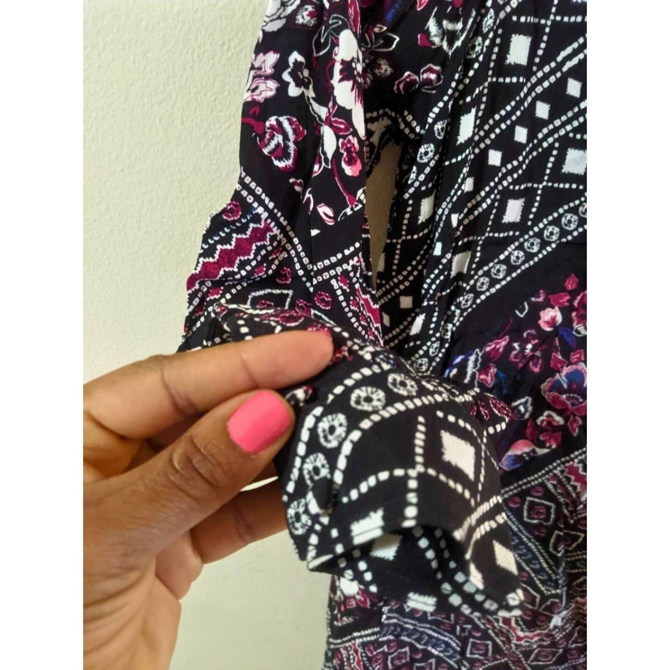 Express Express XS Boho Tunic Dress Black Floral Geometric Long Slee Size XS / US 0-2 / IT 36-38 - 5 Thumbnail