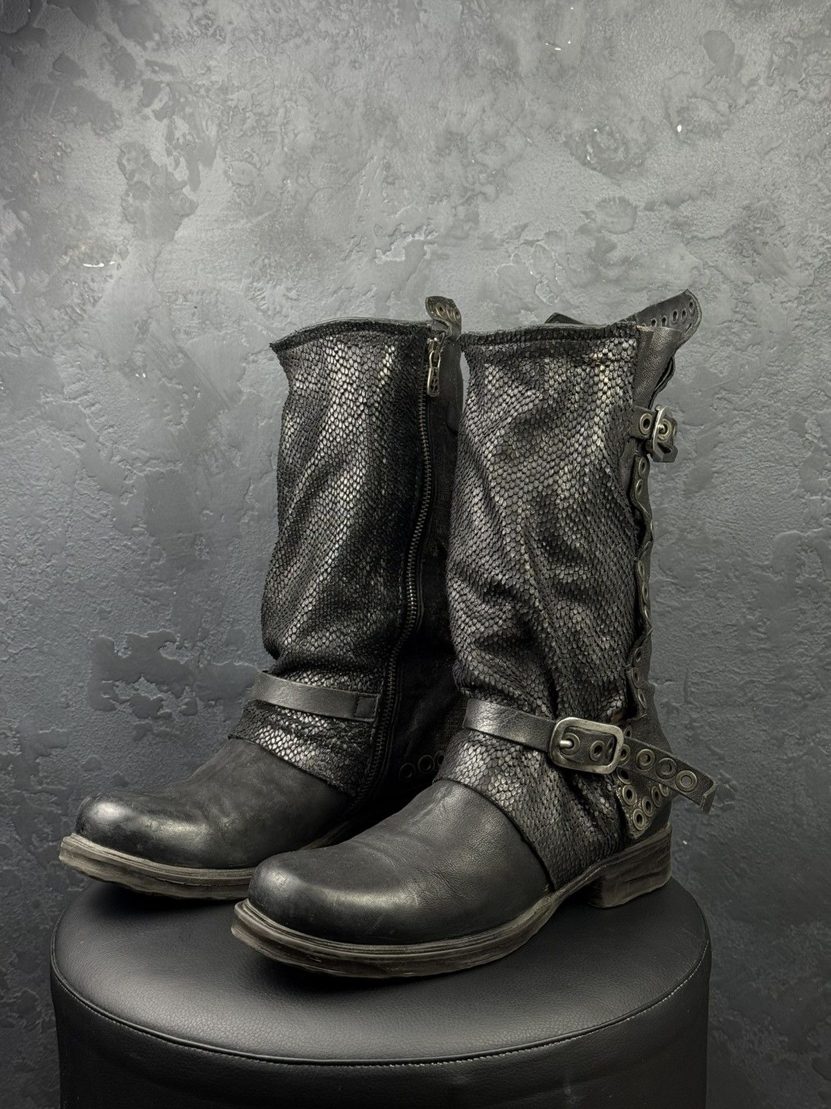A.S.98 S.98 Saint EC Buckle Leather Boots Distressed Biker Combat Size US 10 / IT 40 - 1 Thumbnail