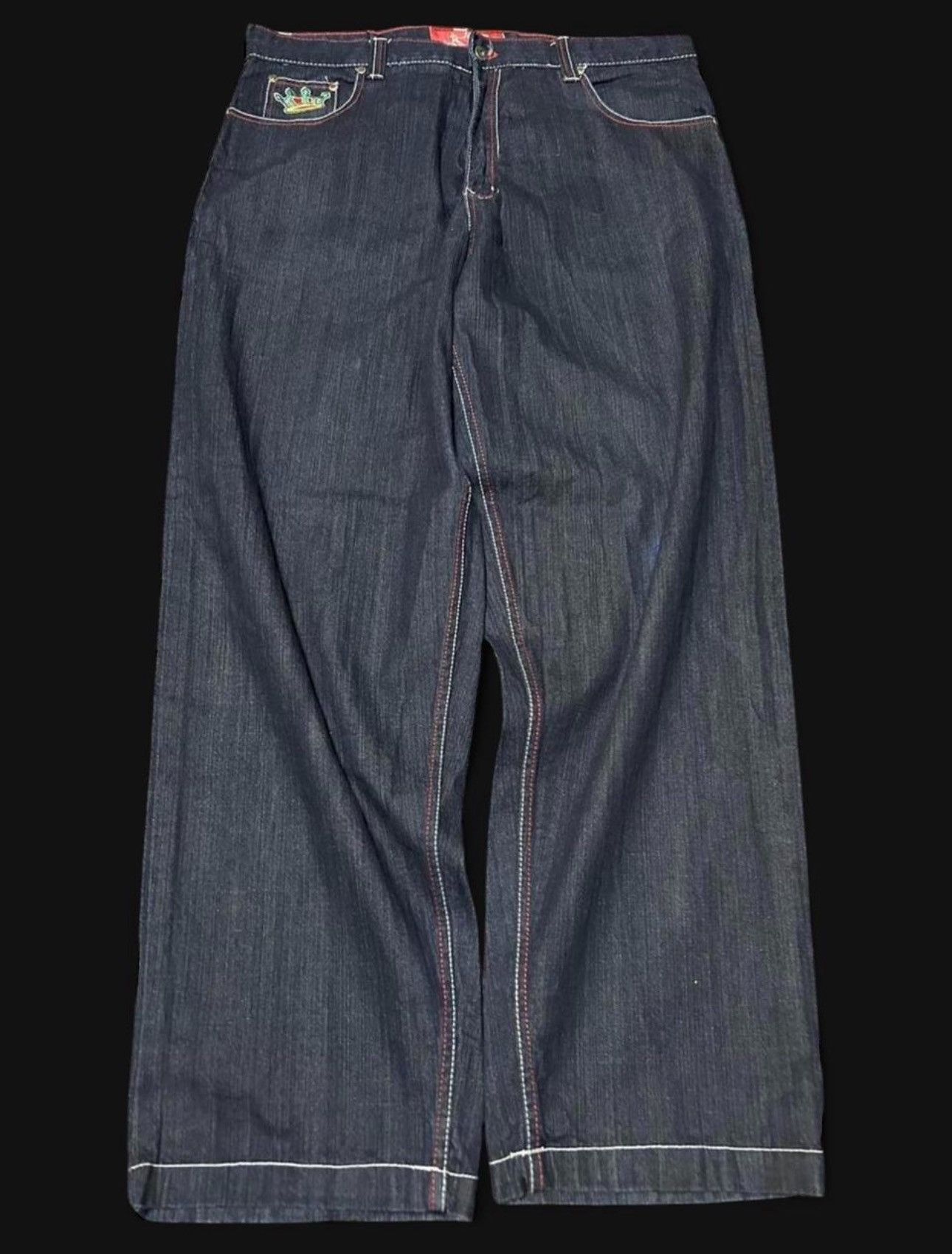 Other Y2K Baggy Embroidered Crown Denim Jeans Dark Wash Size US 38 / EU 54 - 3 Thumbnail