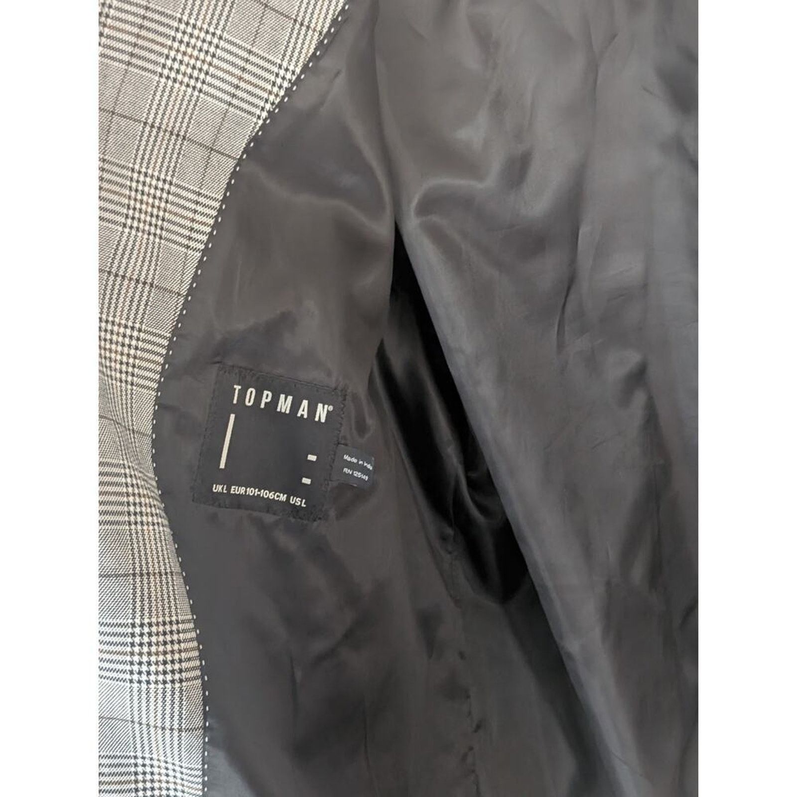 Topman Topman Plaid Zip Jacket Mens L Gray Check Lightweight Coat Size US L / EU 52-54 / 3 - 7 Thumbnail