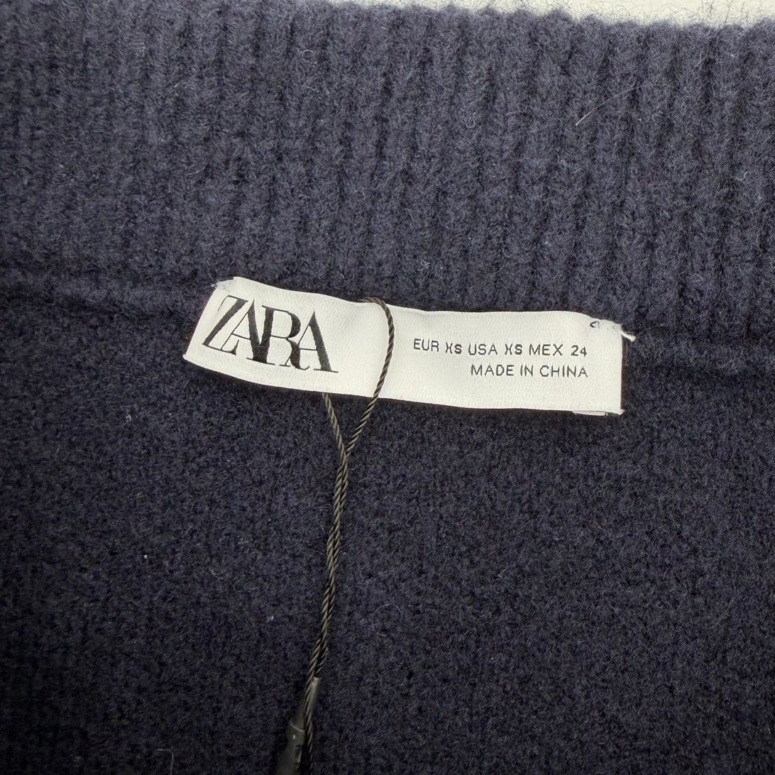Zara NWT Zara Knitted Brushed Navy Blue Mini Sweater Flare Skirt Size 24" / US 00 / IT 34 - 5 Thumbnail