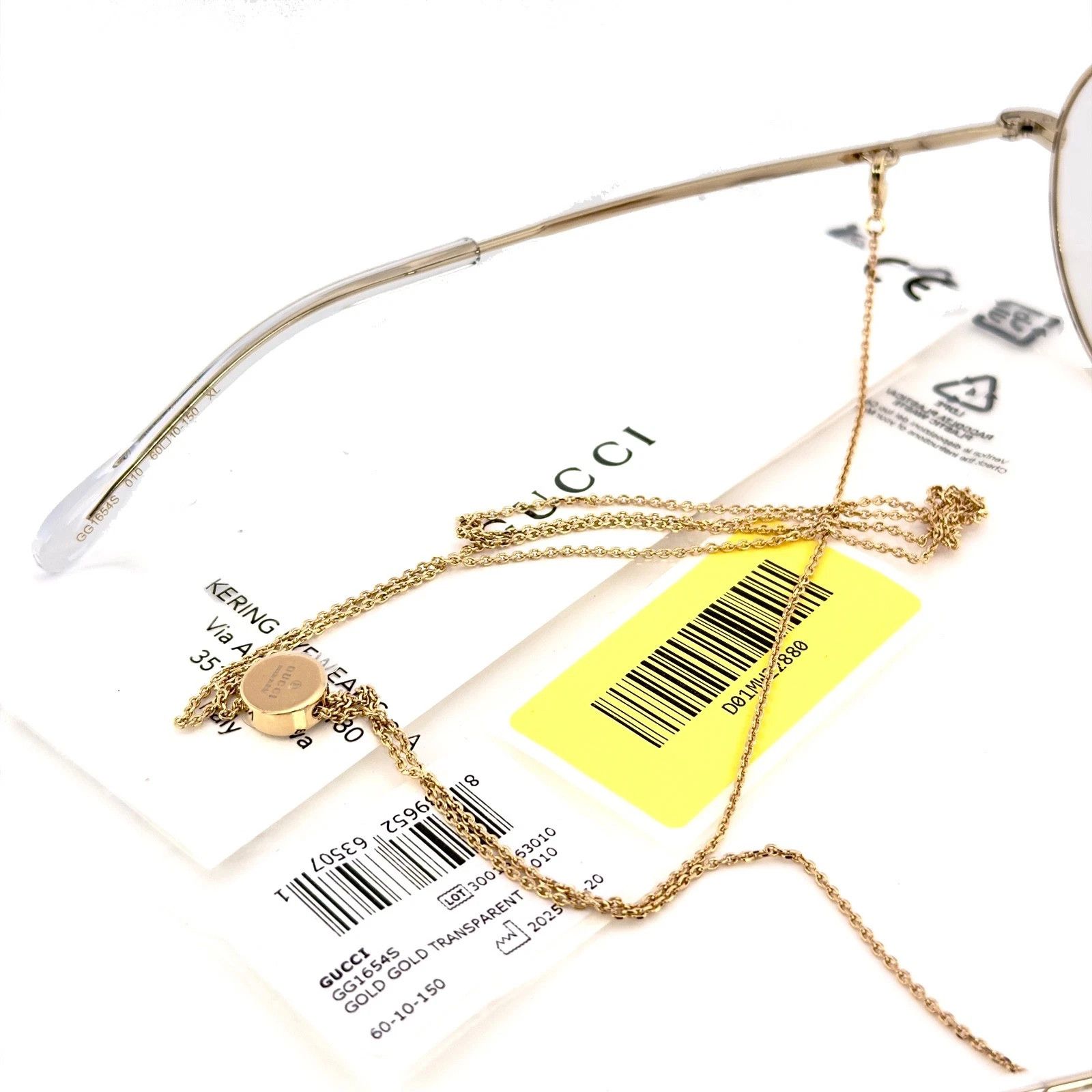 Gucci GUCCI 1654 Gg1654S Gold Clear Chain Charm Style Sunglass 010 Size ONE SIZE - 6 Thumbnail