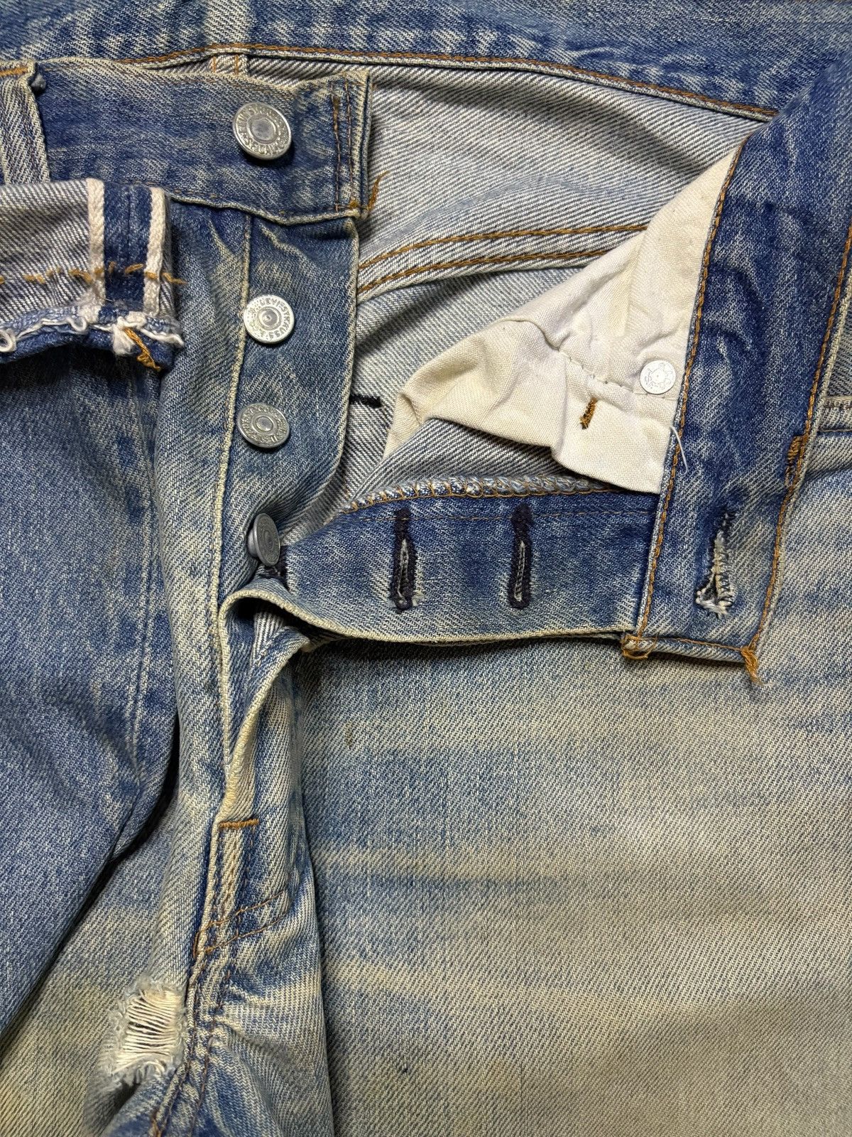 Levi's Vintage 80s Levis 501 Selvedge Mud Wash Jeans Button 524 Size US 32 / EU 48 - 3 Thumbnail