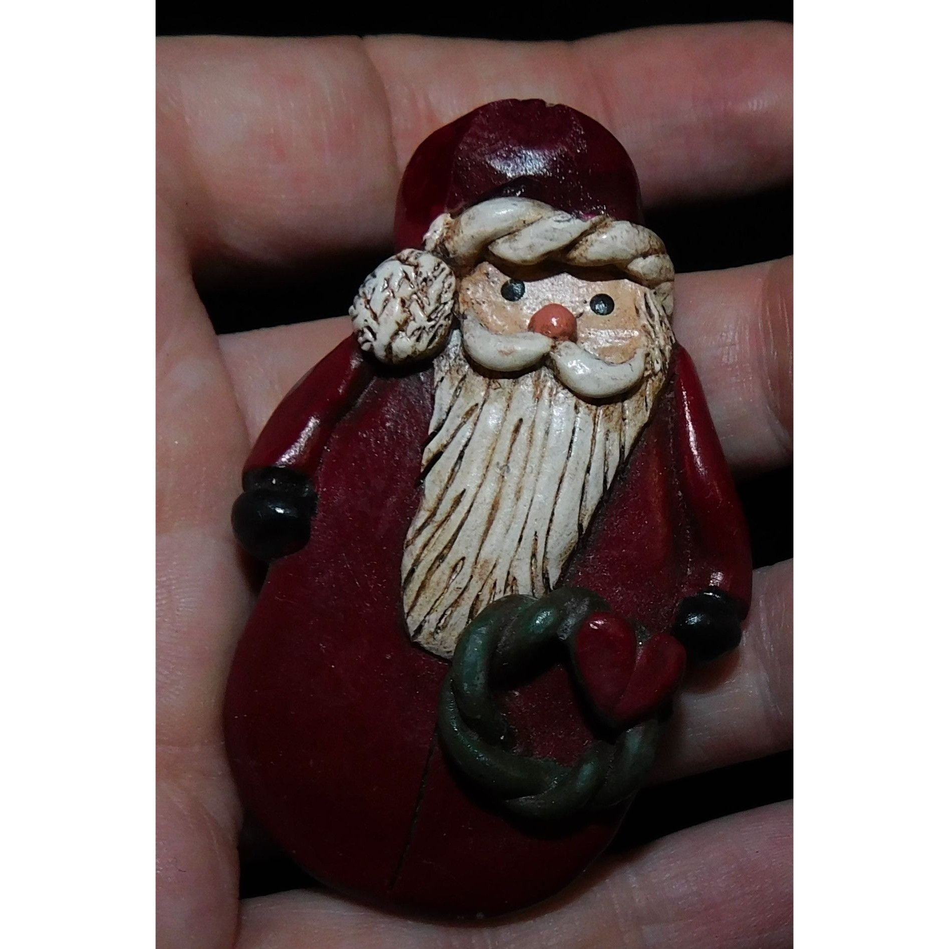Other Vintage Rustic Santa Brooch Painted Wood-Look Size ONE SIZE - 5 Thumbnail