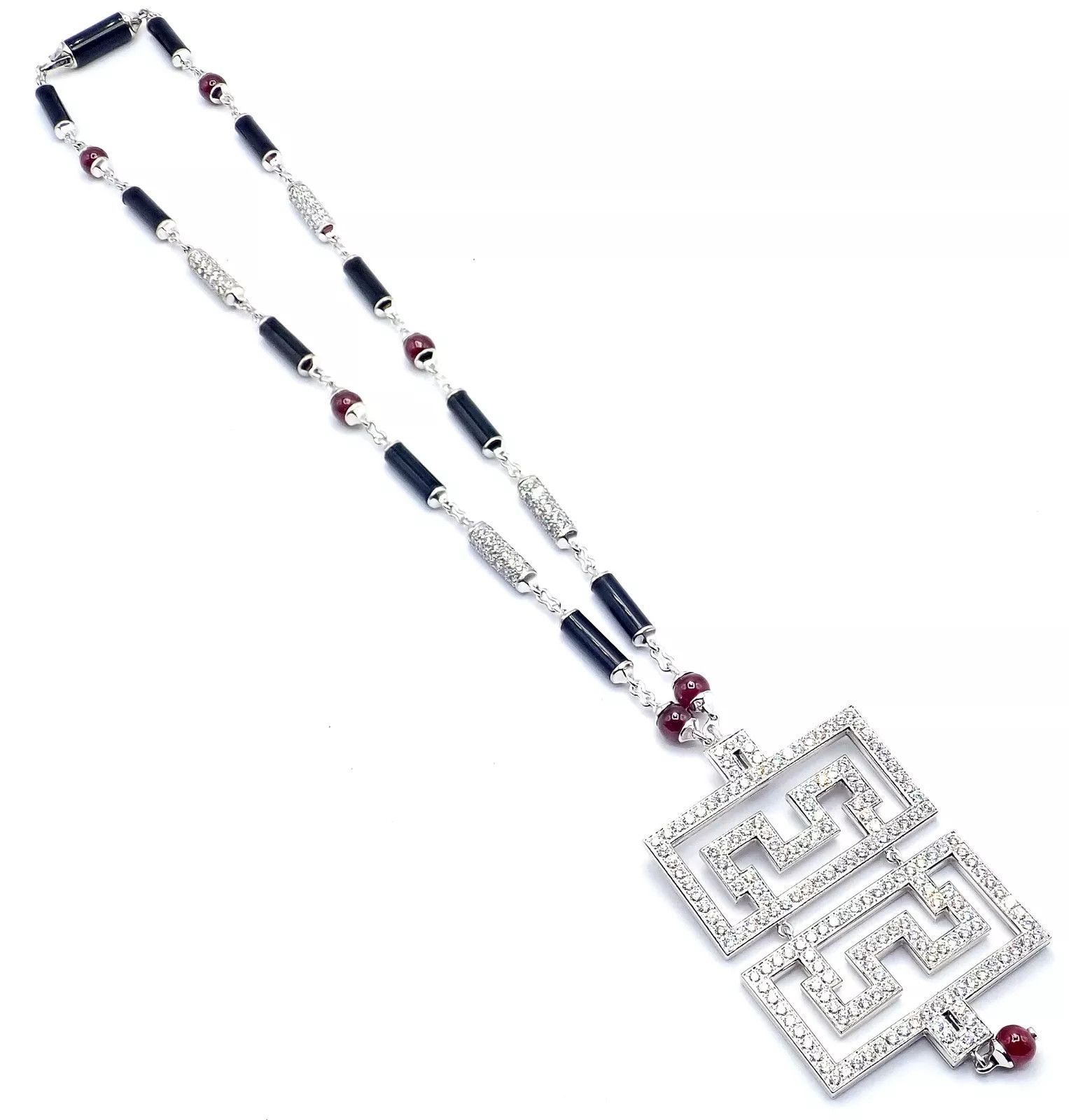 Cartier 18k White Gold Onyx Ruby Diamond Pendant Necklace Size ONE SIZE - 9 Thumbnail