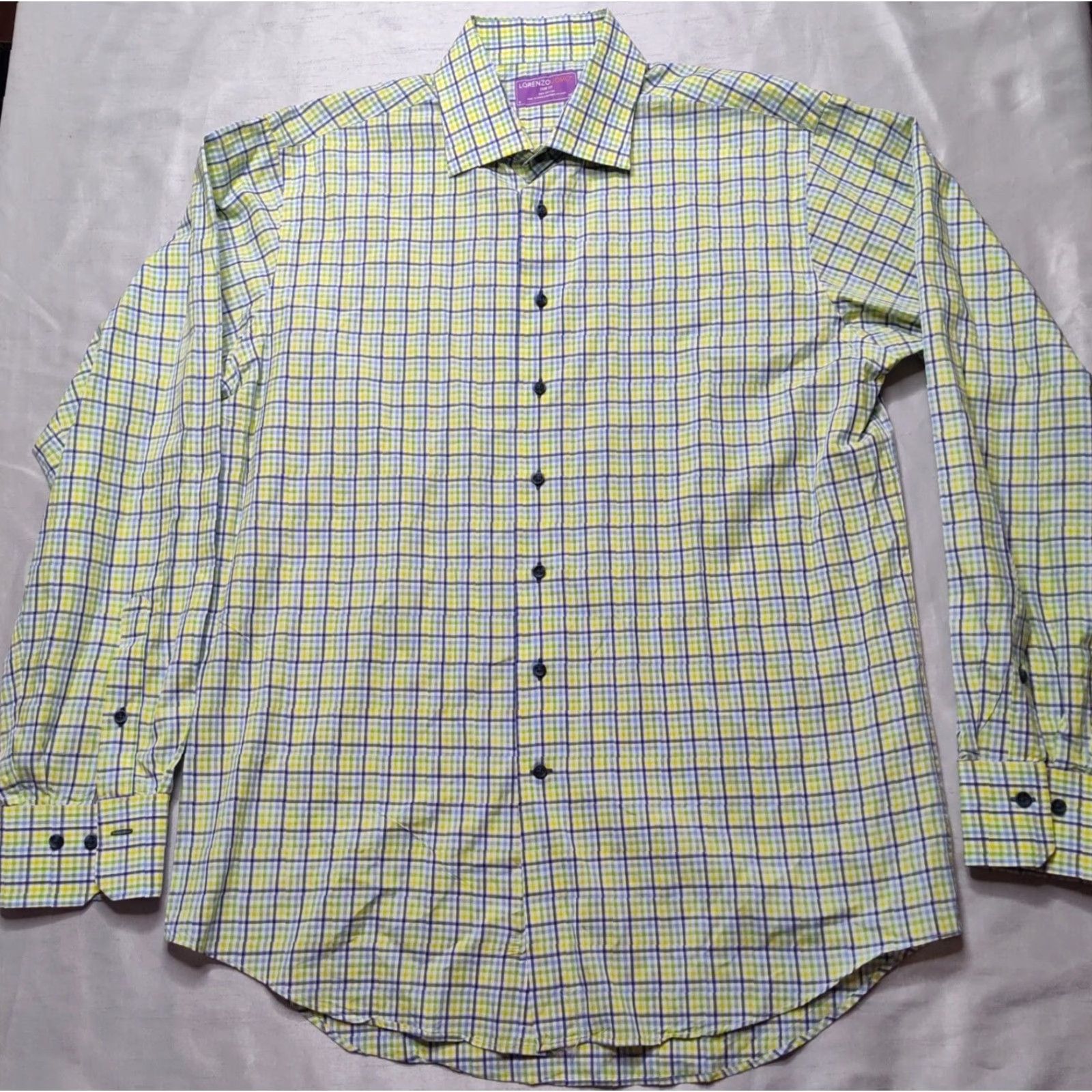 Lorenzo Uomo LORENZO UOMO Men 16 (34/35) Trim Fit Blue Green Yellow Plaid Cotton Shirt EUC Size US L / EU 52-54 / 3 - 4 Thumbnail