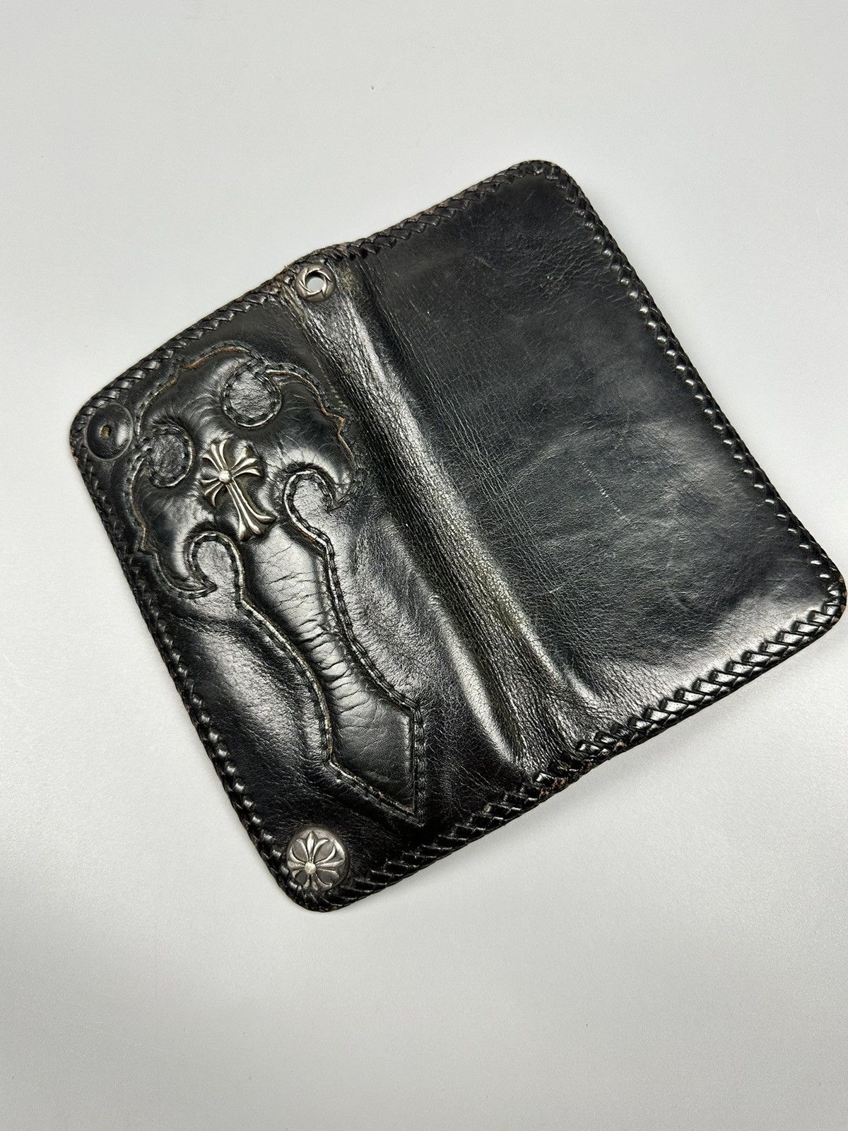 Genuine Leather 🔥Sick🔥Chrome Hearts Inspired Handmade Leather Long Wallet Size ONE SIZE - 8 Thumbnail