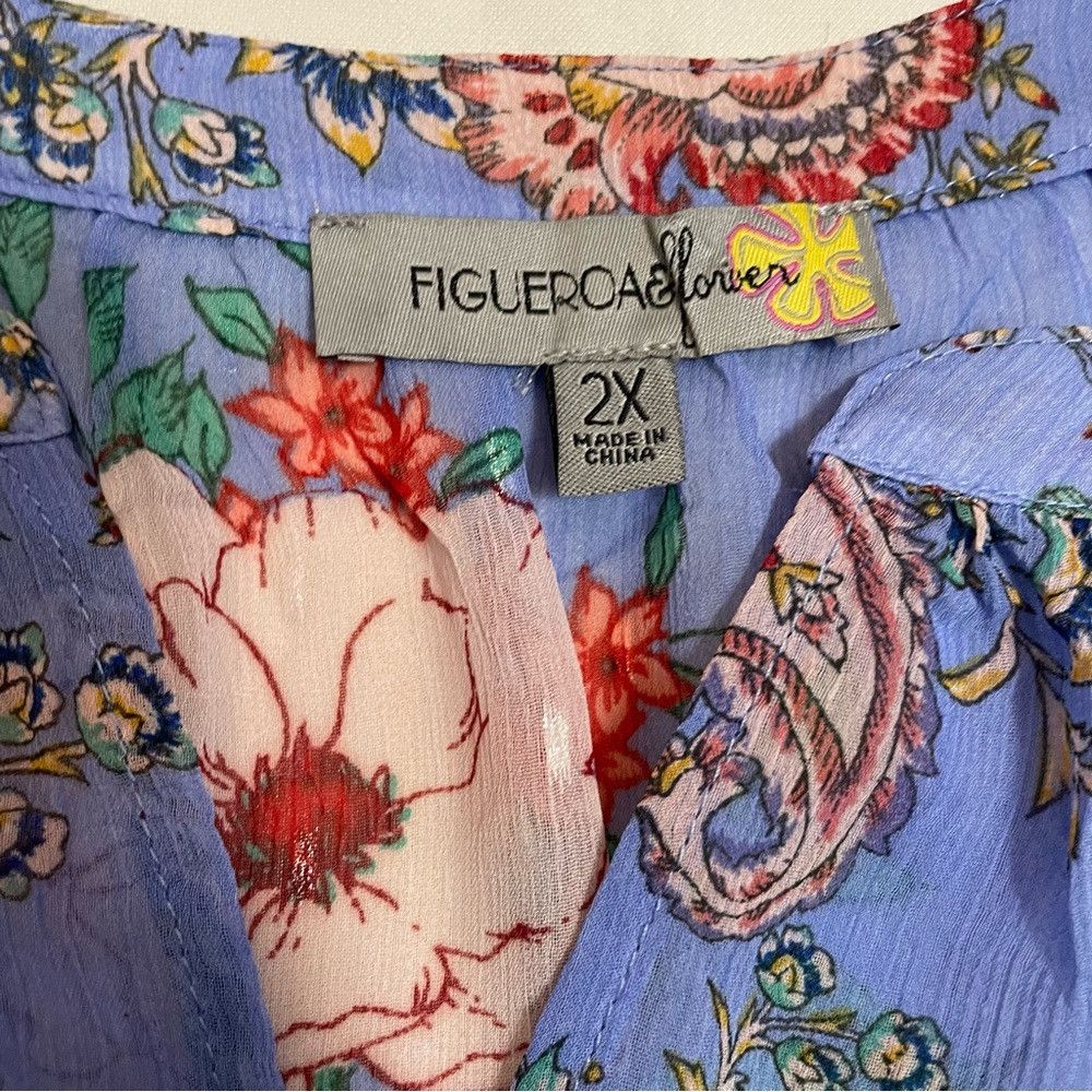 Anthropologie NWT New Figueroa & Flower Floral Blouse 3/4 Sleeve Size 2X Size XXL / US 16-18 / IT 52-54 - 6 Thumbnail