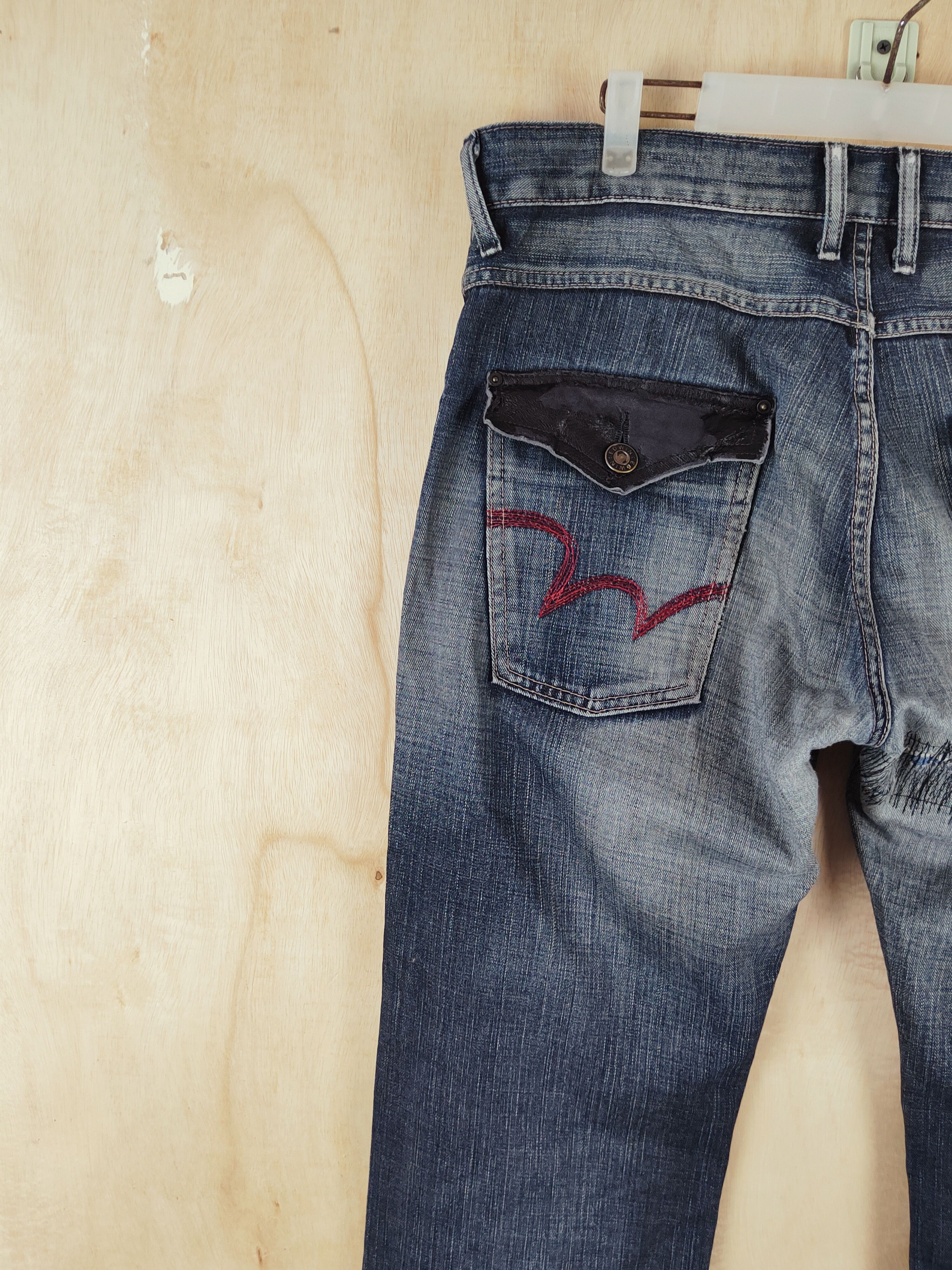 Edwin Edwin Dark Blue Distressed Ripped Jeans #S2673 Size US 35 - 11 Thumbnail