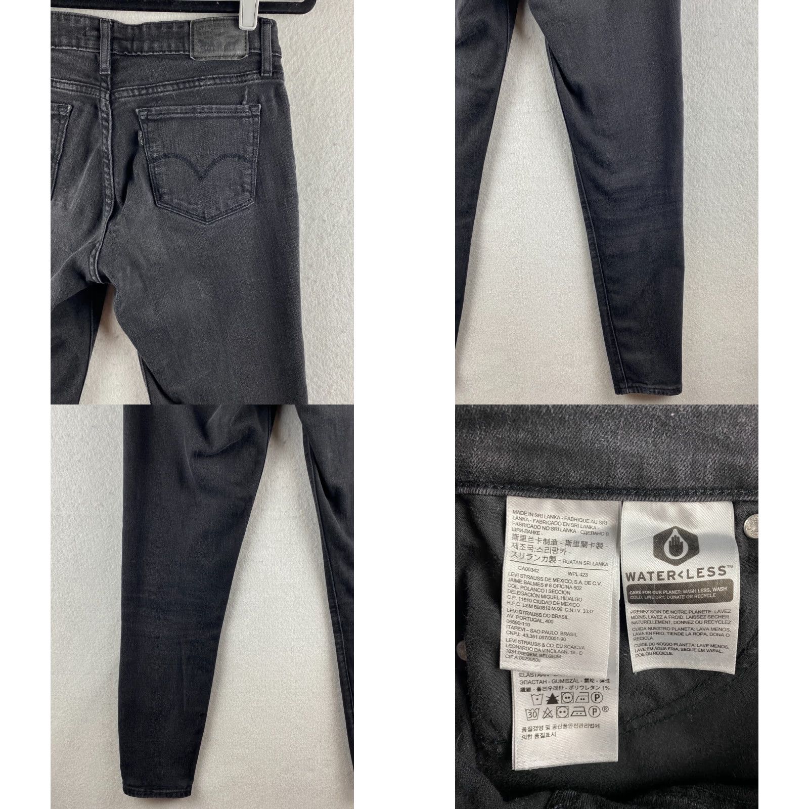 Levi's Levis 711 Skinny Jeans Womens 28 X 30 Black Mid Rise Stretch Denim Dark Wash Size 28" / US 6 / IT 42 - 10 Thumbnail