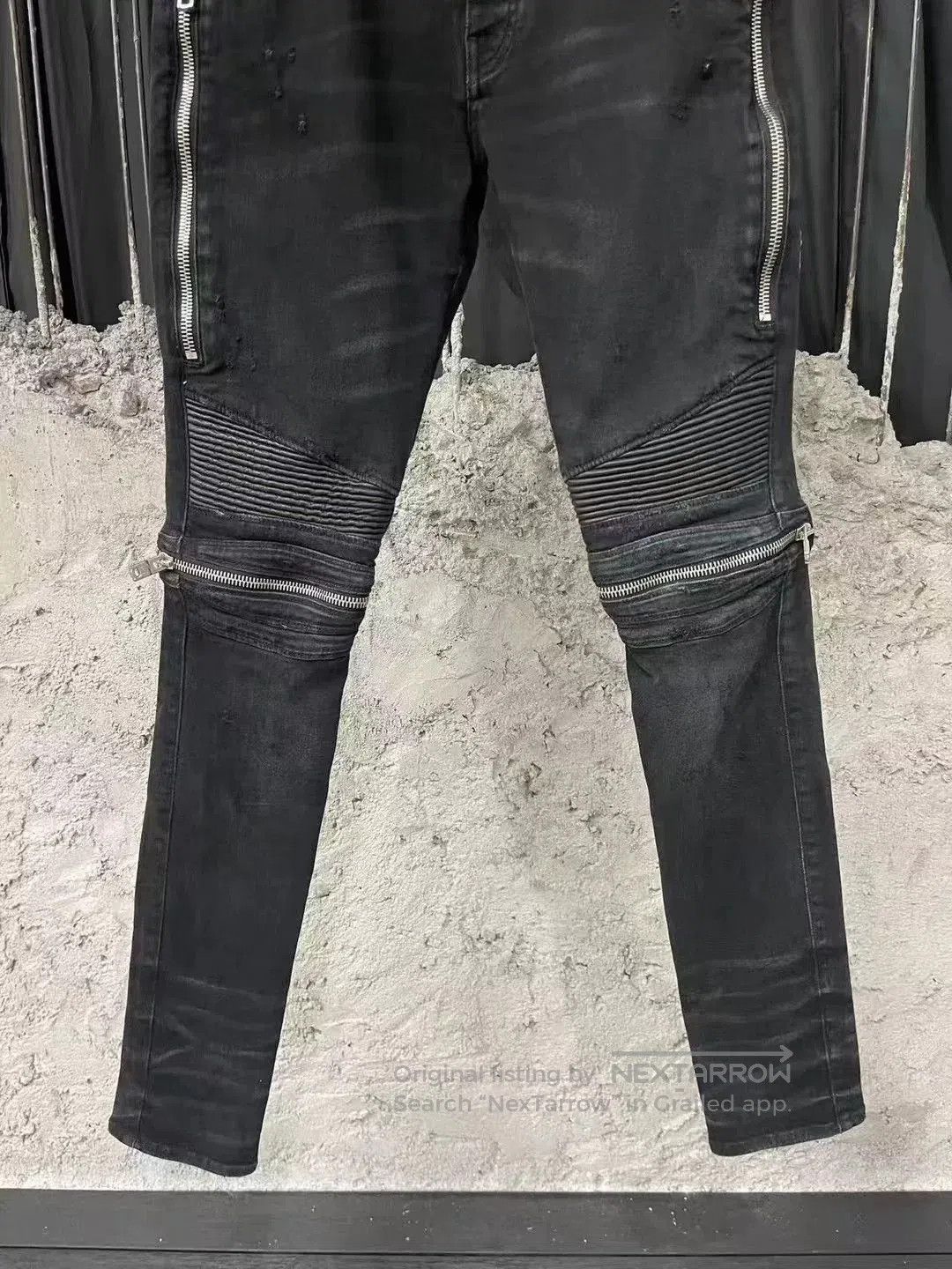 Amiri Amiri Mx2 Black Leather Patchwork Zipper Biker Jeans. Size US 31 - 4 Thumbnail