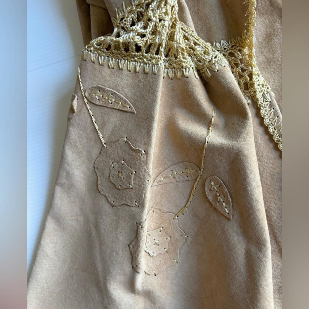 Designer Crochet embroidered Suede Vintage Y2K Boho Jacket Size M / US 6-8 / IT 42-44 - 5 Thumbnail
