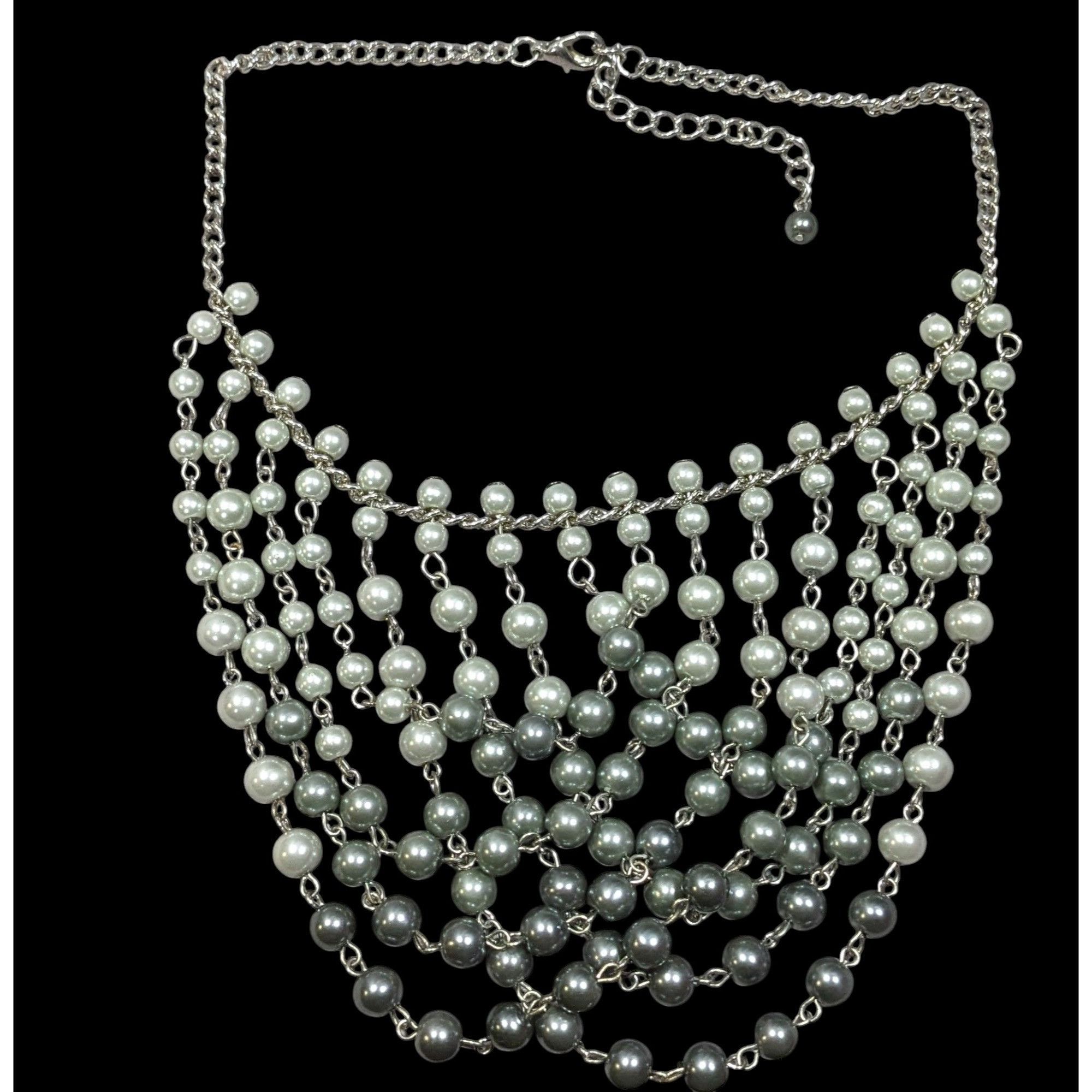 Other Elegant Glam Draped Dual Silver Tone Bib Necklace Size ONE SIZE - 1 Thumbnail