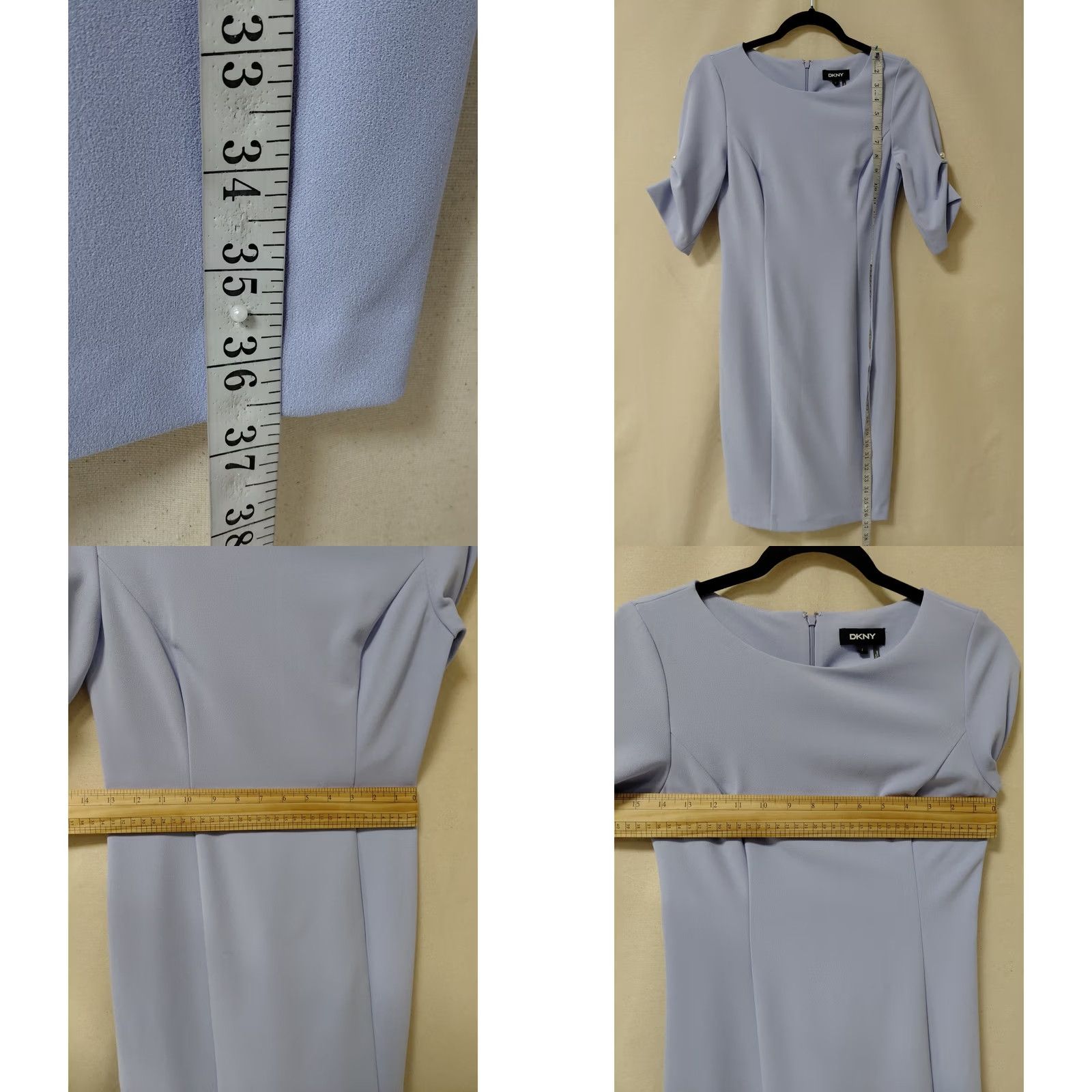 DKNY DKNY Sheath Dress Women Size 2 Light Blue Solid Knee Length 3/4 Sleeve Size XS / US 0-2 / IT 36-38 - 8 Thumbnail