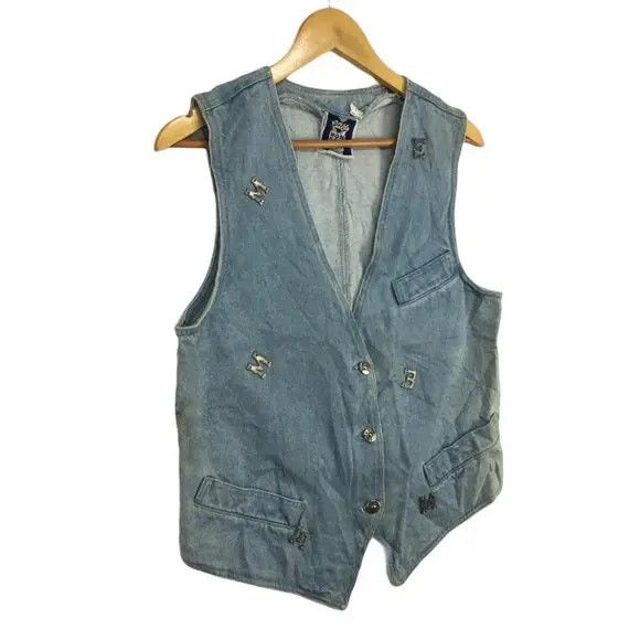 Vintage EASY MONDRIAN Blue Denim Vest Casual Clothing Made in Italy Size S / US 4 / IT 40 - 3 Thumbnail