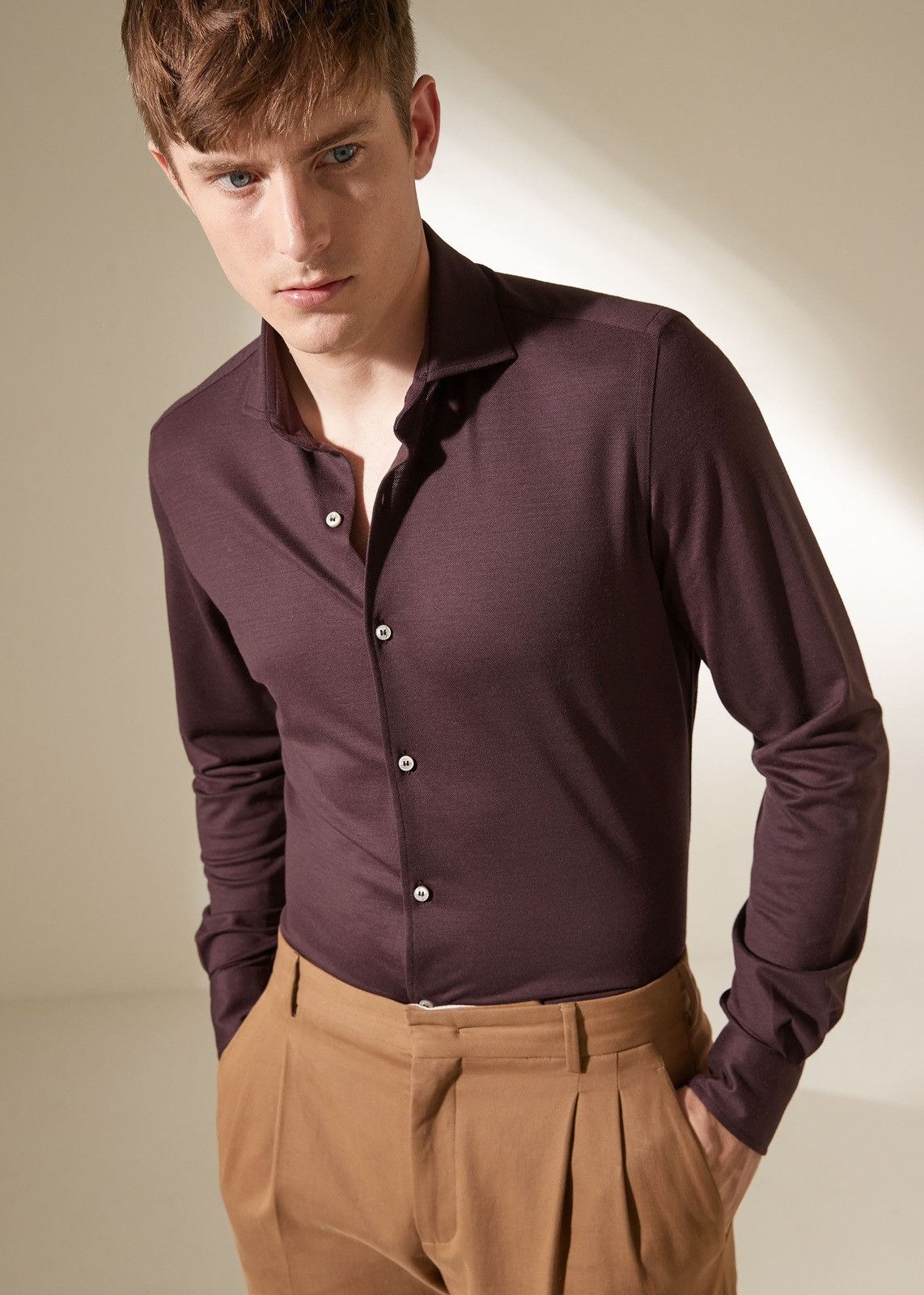 image of Loro Piana O1Loc1C0124 Soft, Clean-Lined Shirt In Burgandy, Men's (Size XL)