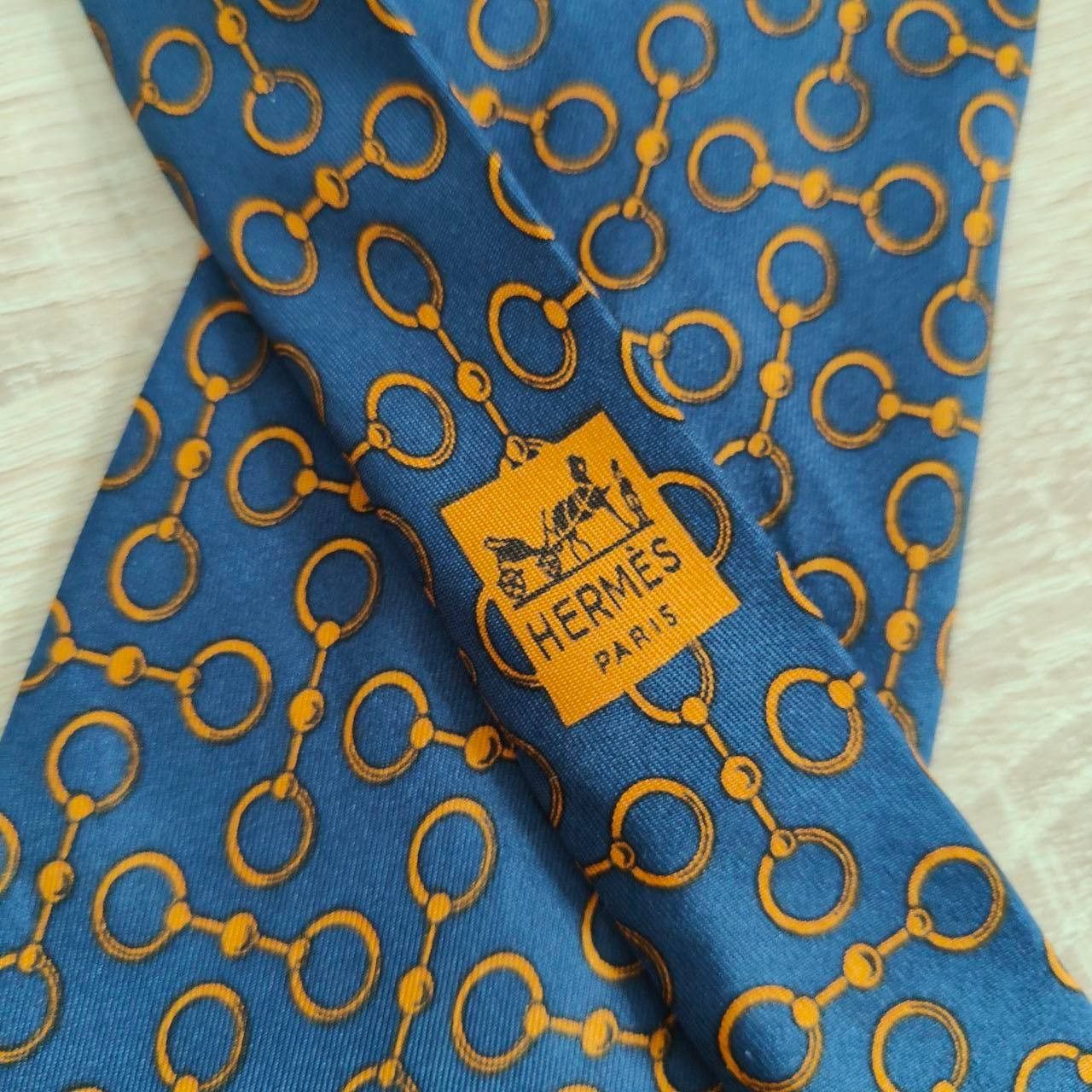Hermes Hermes Paris Silk Tie 614 SA Chain Blue Vintage Size ONE SIZE - 3 Thumbnail