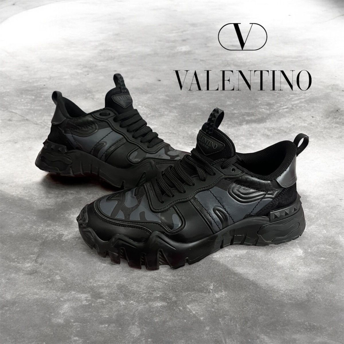 Valentino Valentino Garavani Black Camo Chunky Sneakers Size 41 Size US 8 / EU 41 - 1 Thumbnail