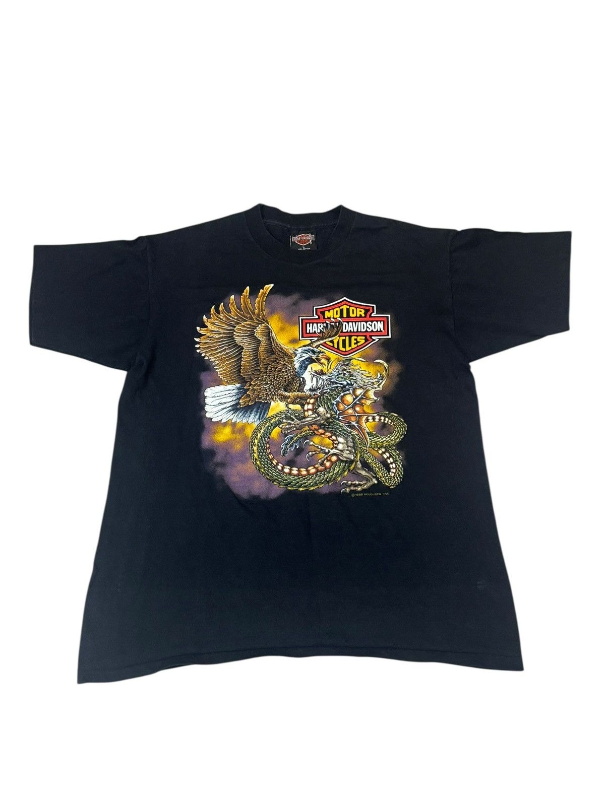 Harley Davidson 80s Eagle Dragon USA Vintage T-Shirt Large